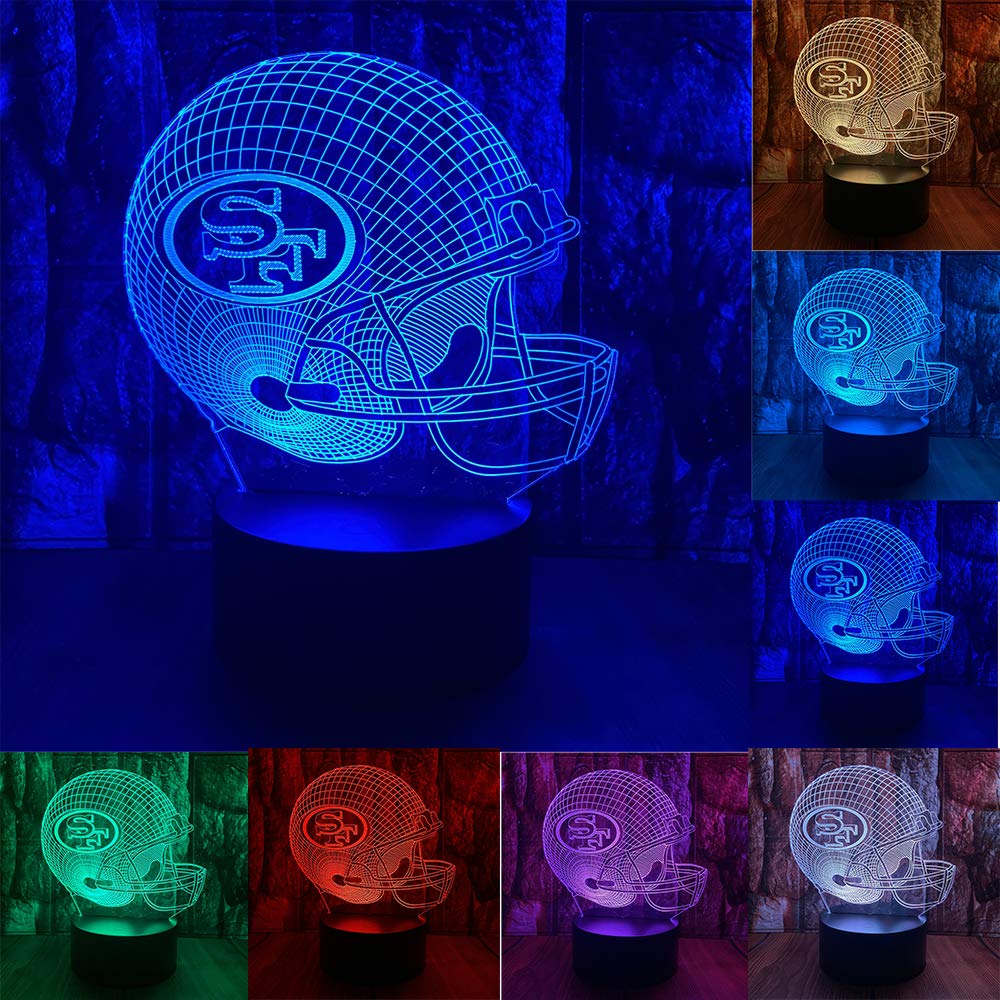 Junnire Football Helmet Shape 3D Led Optical Illusion Acrylic Night Light, 7 Colors Change Dimmable Usb Powered Bedroom Decorati