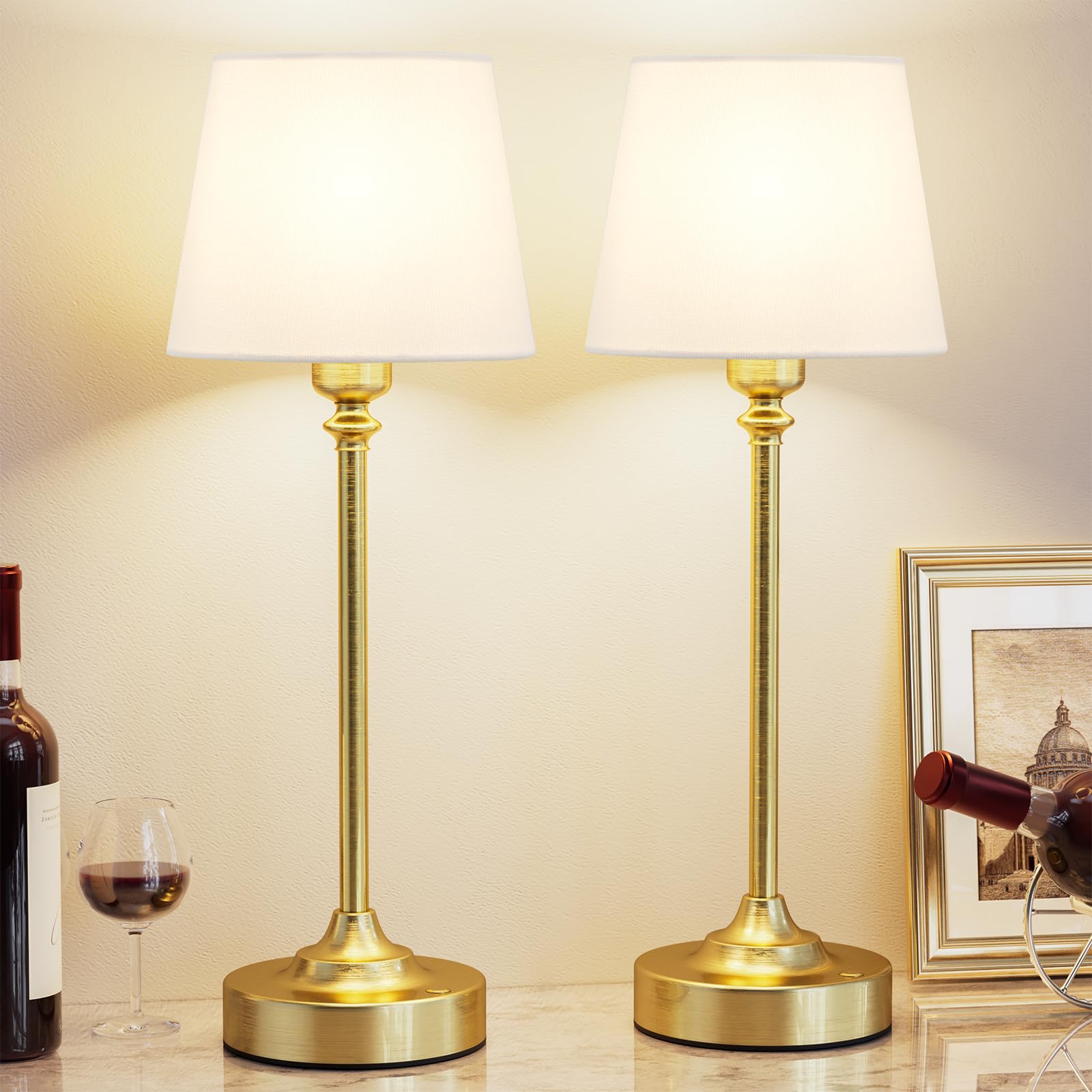 Cordless Table Lamps Rechargeable Set - 2 Pack Gold 4000Mah Battery Operated Lamps For Decor, 3000K Stepless Dimming Touch Contr