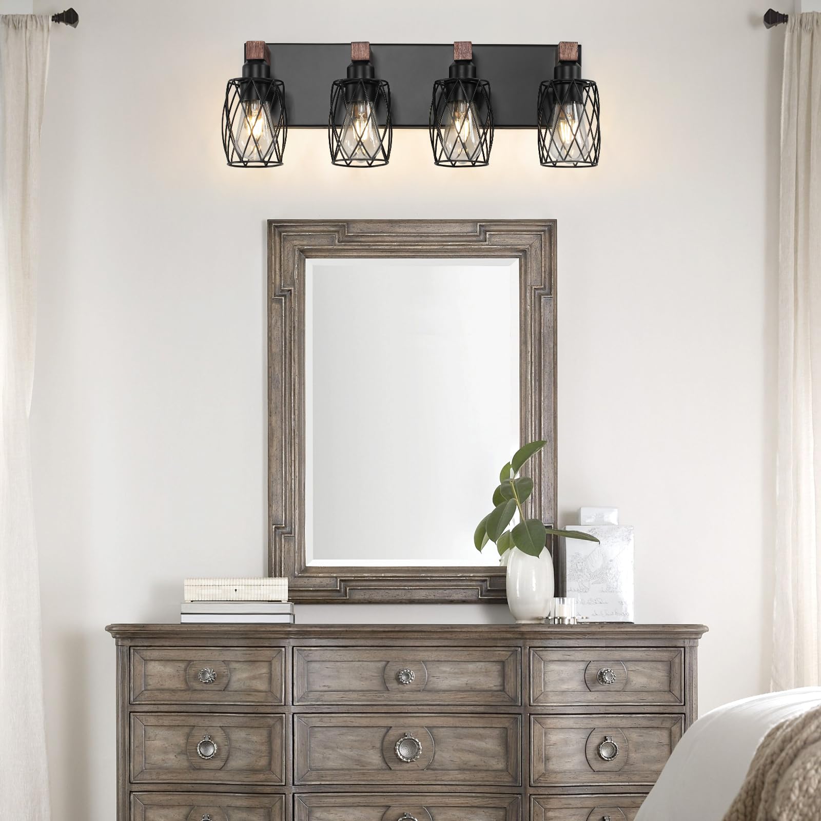 DIKAIDA 6-Light Bathroom Vanity Light, Rustic Black Metal Wall Sconces, Model DKD-222-6