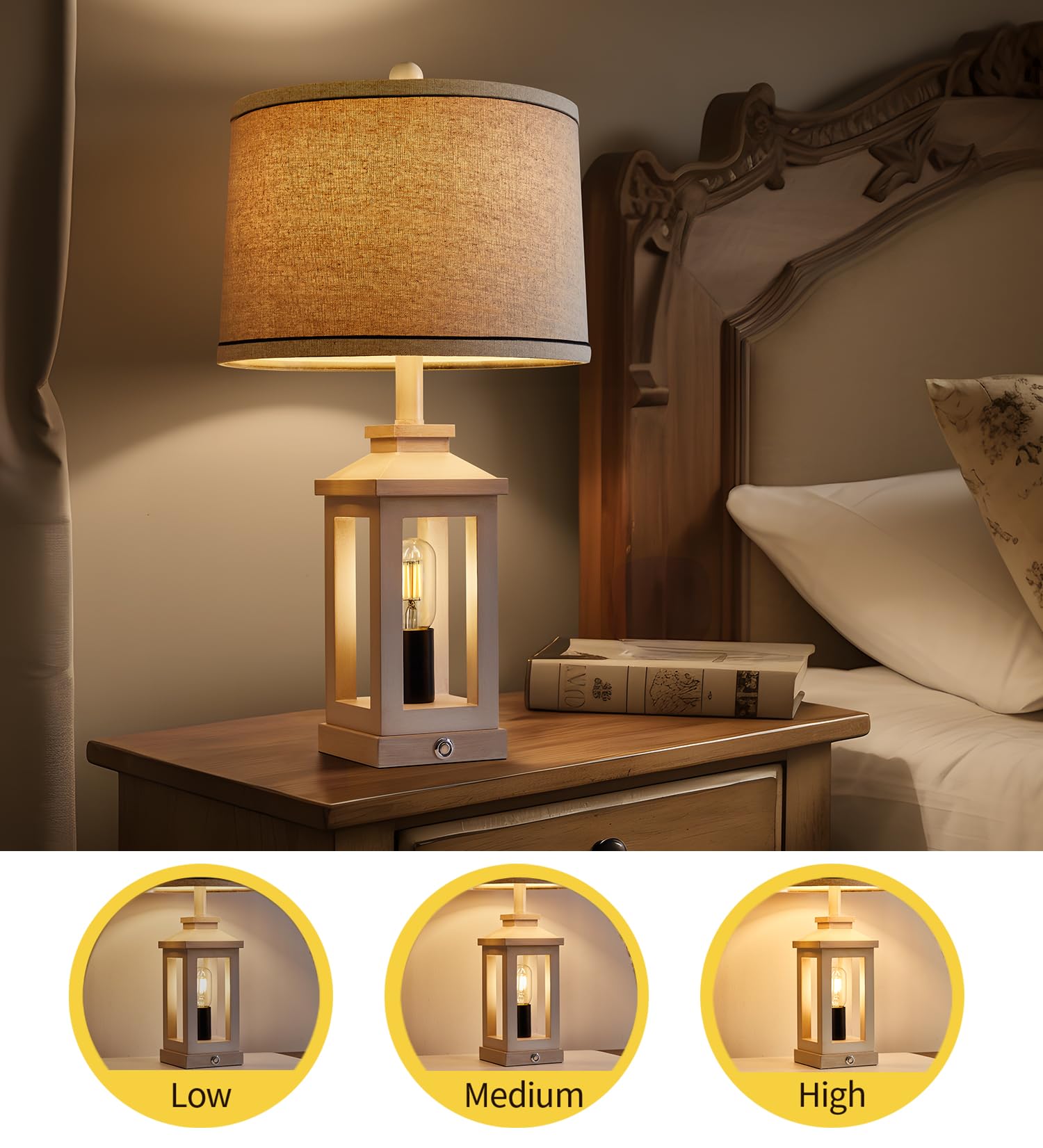 G-Safava 23.75'' Retro Farmhouse Usb C+A Ports Table Lamp With 3 Way Dimmable Touch Control White Nightlight Vintage Modern Lamp