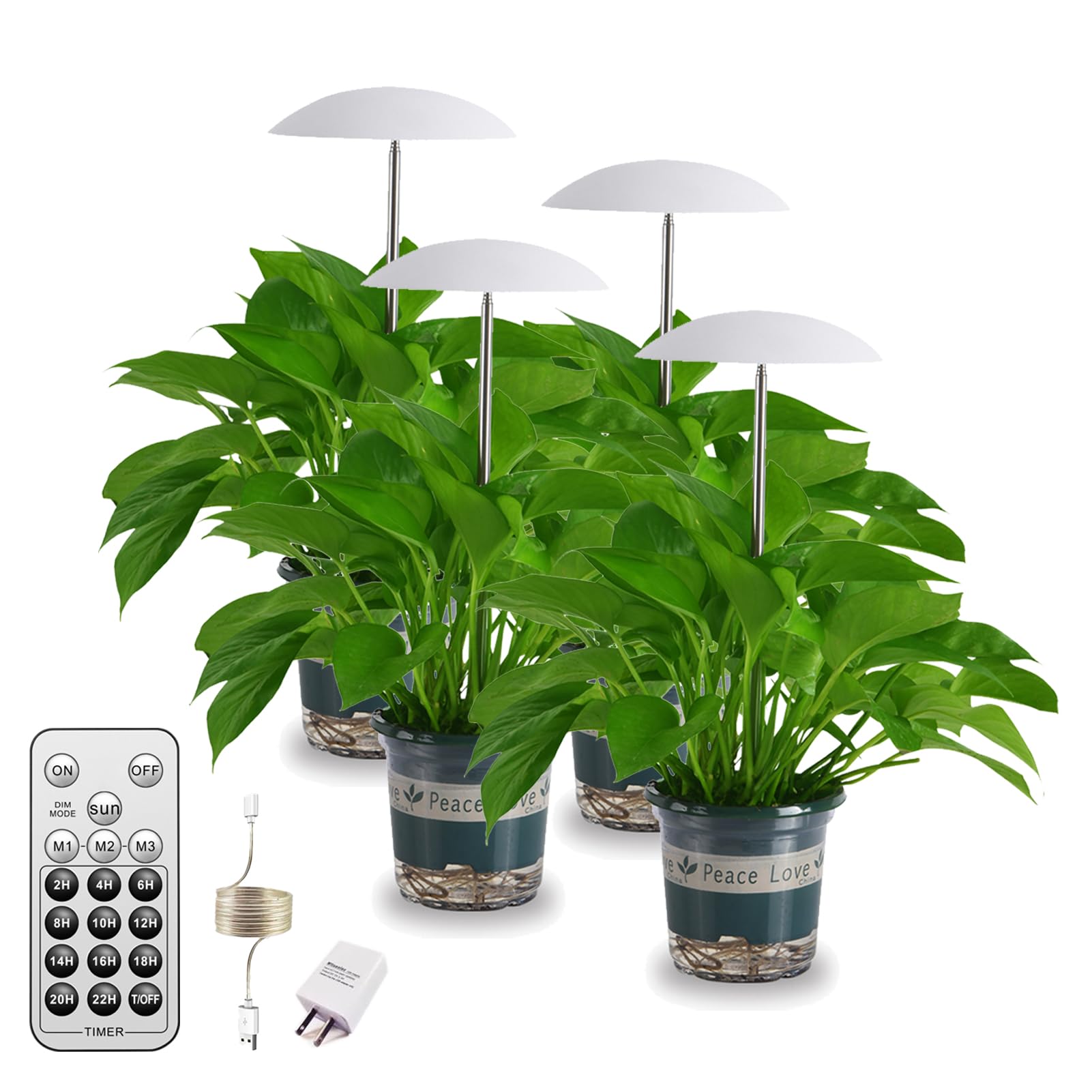 Led Grow Light For Indoor Plants 4 Pack, Intelligent Usb Small Plant Lights With Remote Controller, Height Adjustable, Automatic Timer, Ideal For Home Decoration