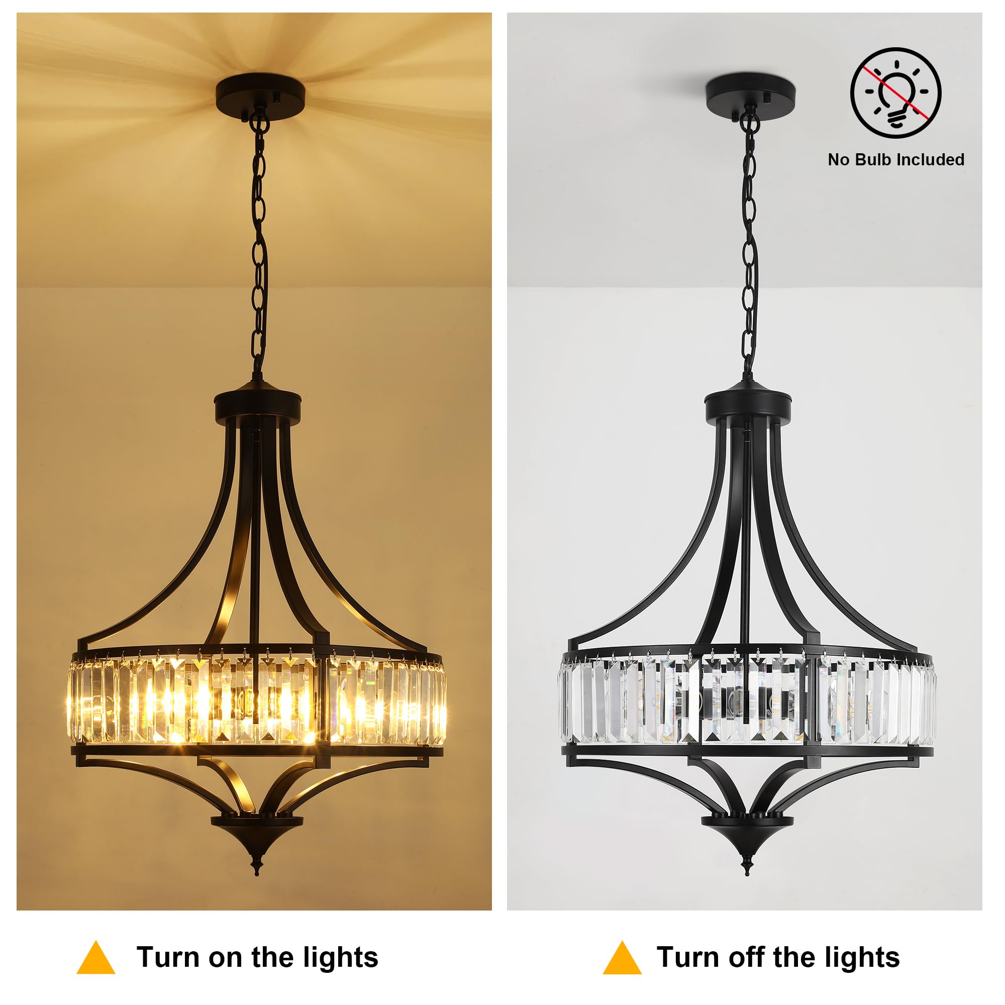 CNRATYE 20" Black Antique Crystal Chandelier, 5-Light Metal Pendant Light for Dining Room, Living Room, Kitchen Island