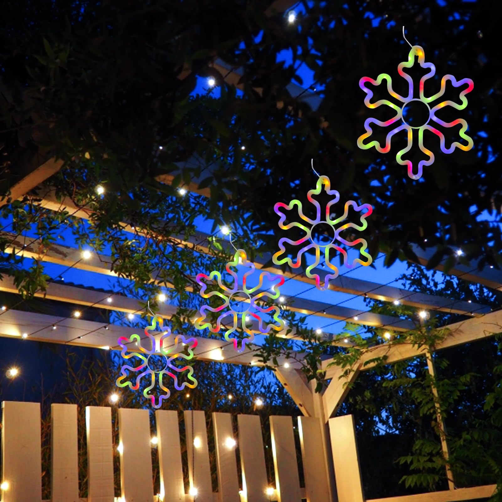 4Pcs Led Snowflake Lights, Christmas Decorations Outdoor Lights,11.4   Snowflake Christmas Decorations With 8 Memory Lighting Mo