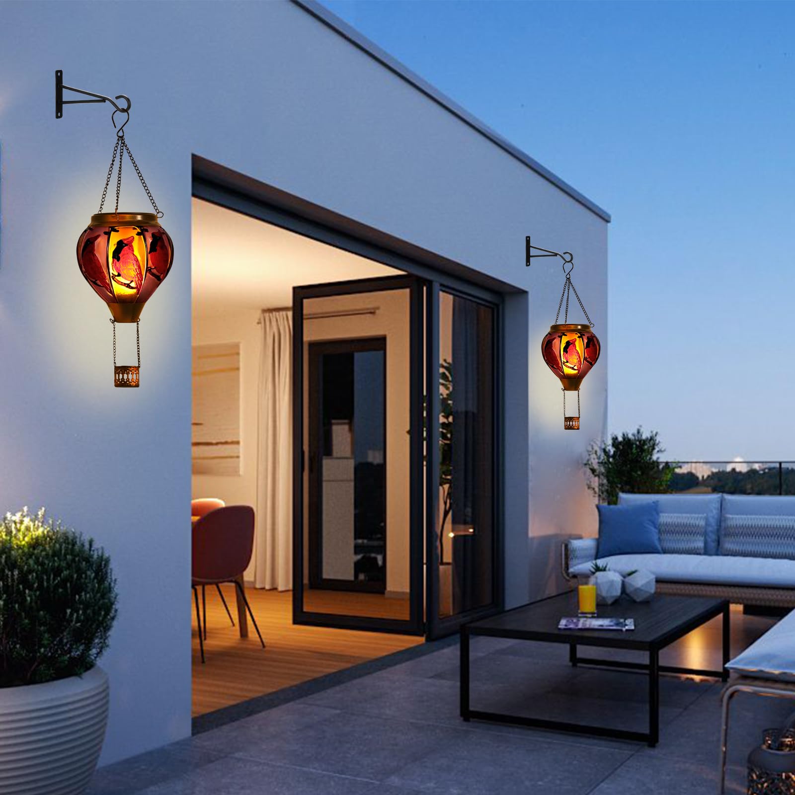 Cardinal Bird Hot Air Balloon Solar Lantern Lights, Solar Hot Air Balloon Flickering Flame Hanging Garden Light Candle Led Glass & Metal Outdoor Waterproof Lanterns Porch Yard Decor, Gift For Mom