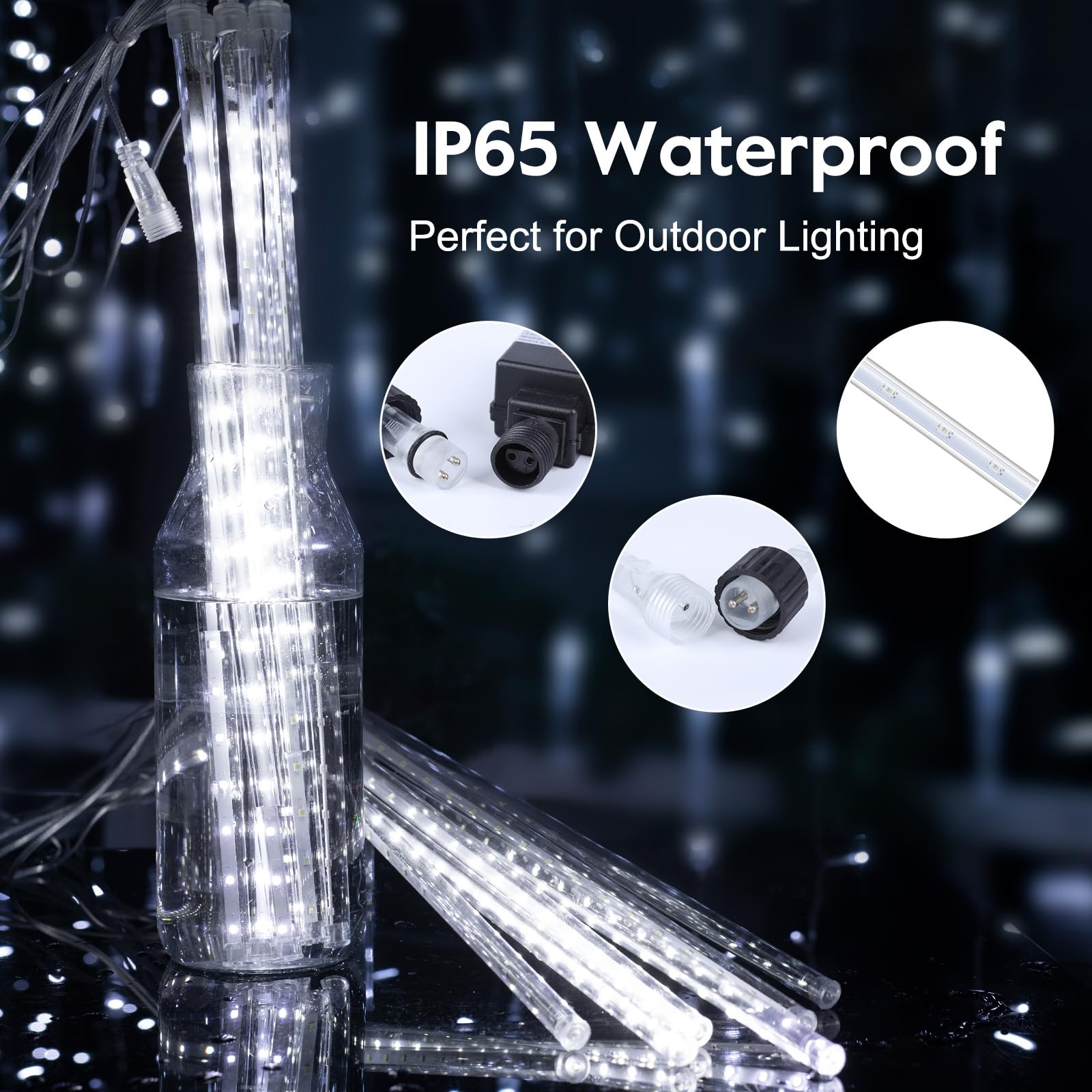 Minetom Meteor Shower Lights Outdoor, 20 Tubes 720 LED, Waterproof Icicle Lights, Pure White