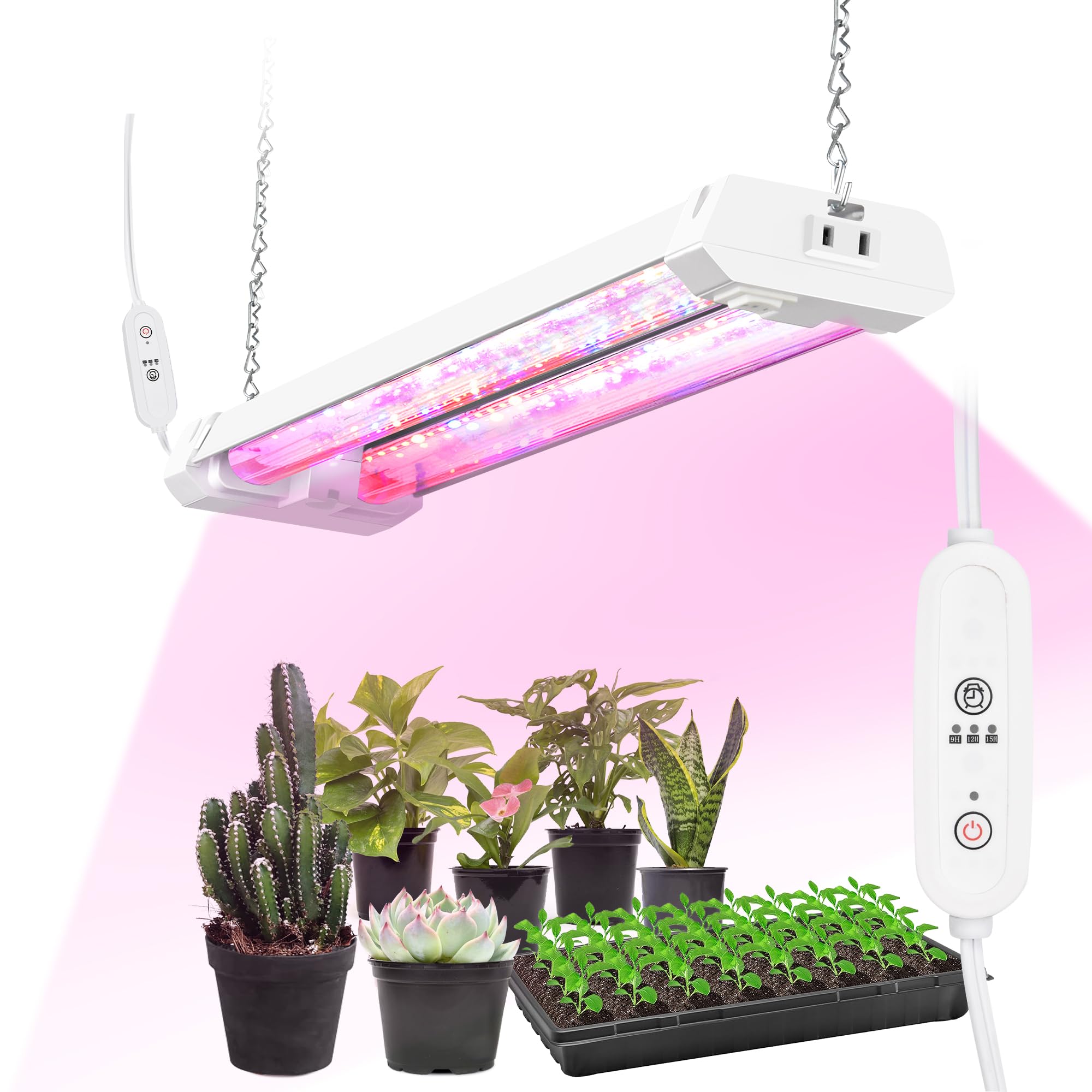 Hlite 16in Adjustable Full Spectrum Plant Growing Lamp, Linkable, White, Model HBGL-MN2F-GRO, Includes Timer