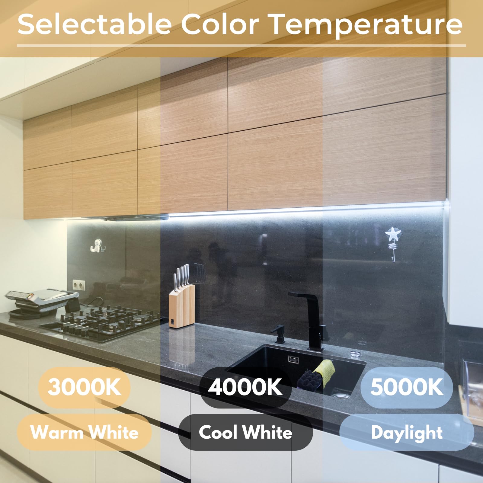 HOMEnhancements 6-Inch Dimmable Under Cabinet LED Light, Hardwired, Color Selectable - Soft White/Bright White/Daylight White, White Finish