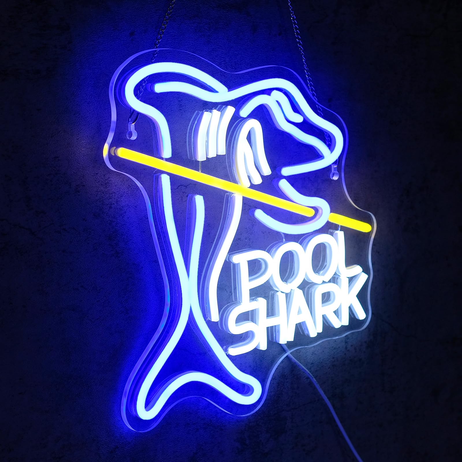 Virlusy Pool Shark Neon Sign For Wall Decor Dimmable Led Lights Signs Billiards Led Signs For Game Room Shark Neon Light Room Decor For Bar Pub Club Man Cave Decoration Boys Gift