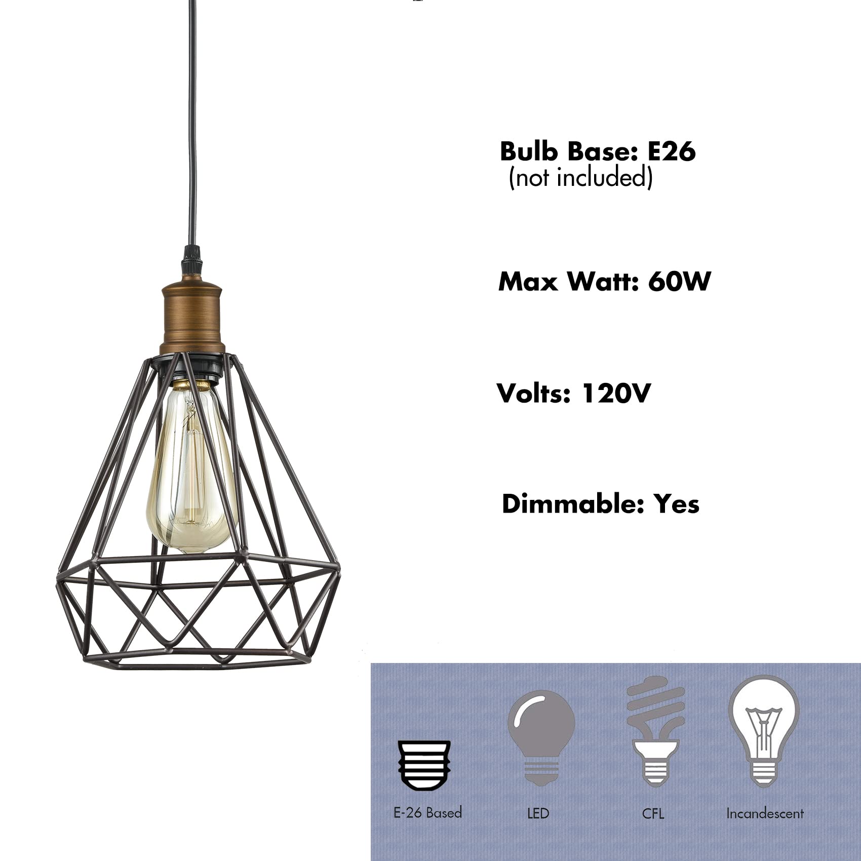 Yubole Plug In Pendant Light - 16Ft Cord Apartment Friendly|No Drill Vintage Industrial Hanging Lamp|Etl Certified For Bedroom/K