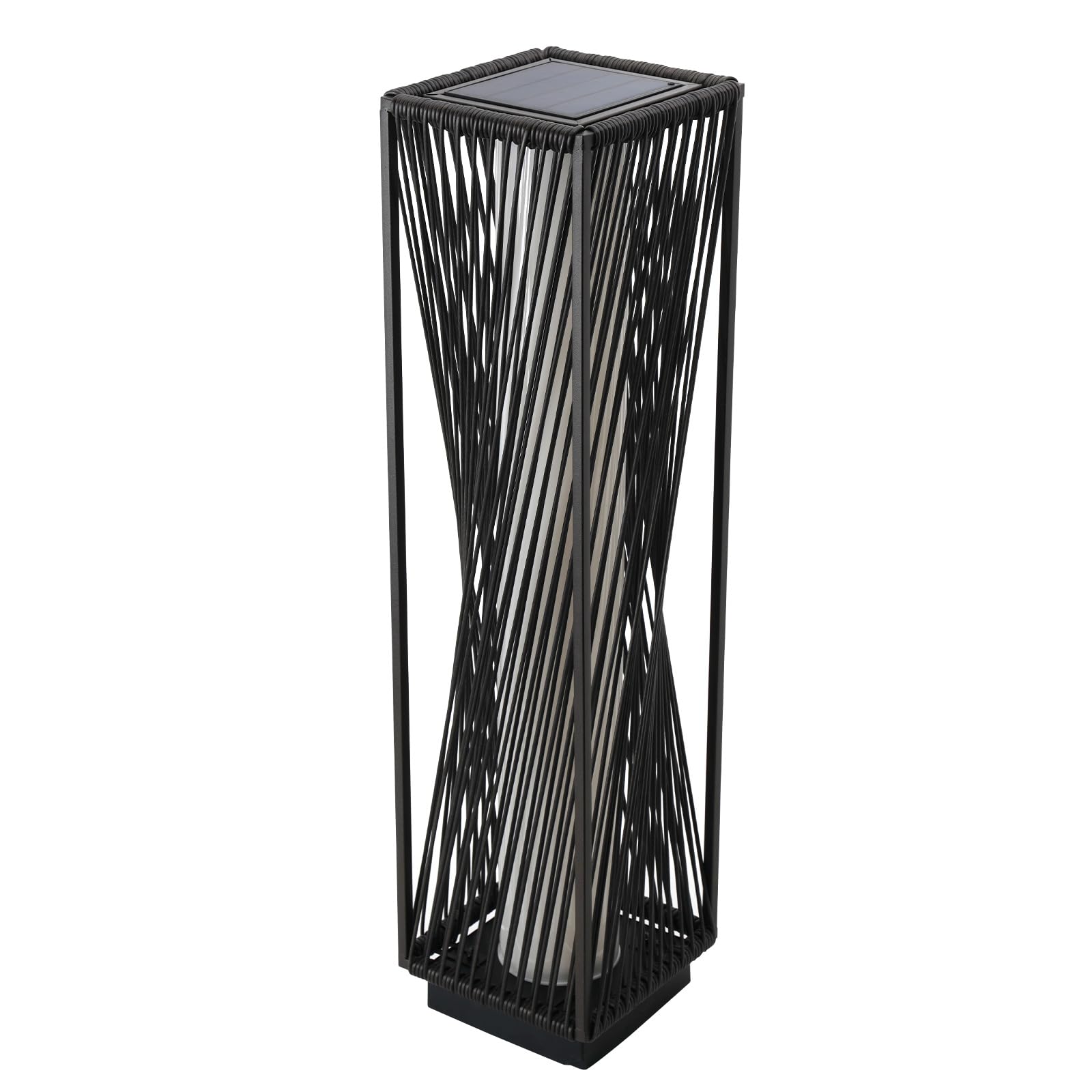 Solar Yard Brown Resin Wicker Outdoor Solar Floor Lamp - Waterproof Light For Yard & Garden