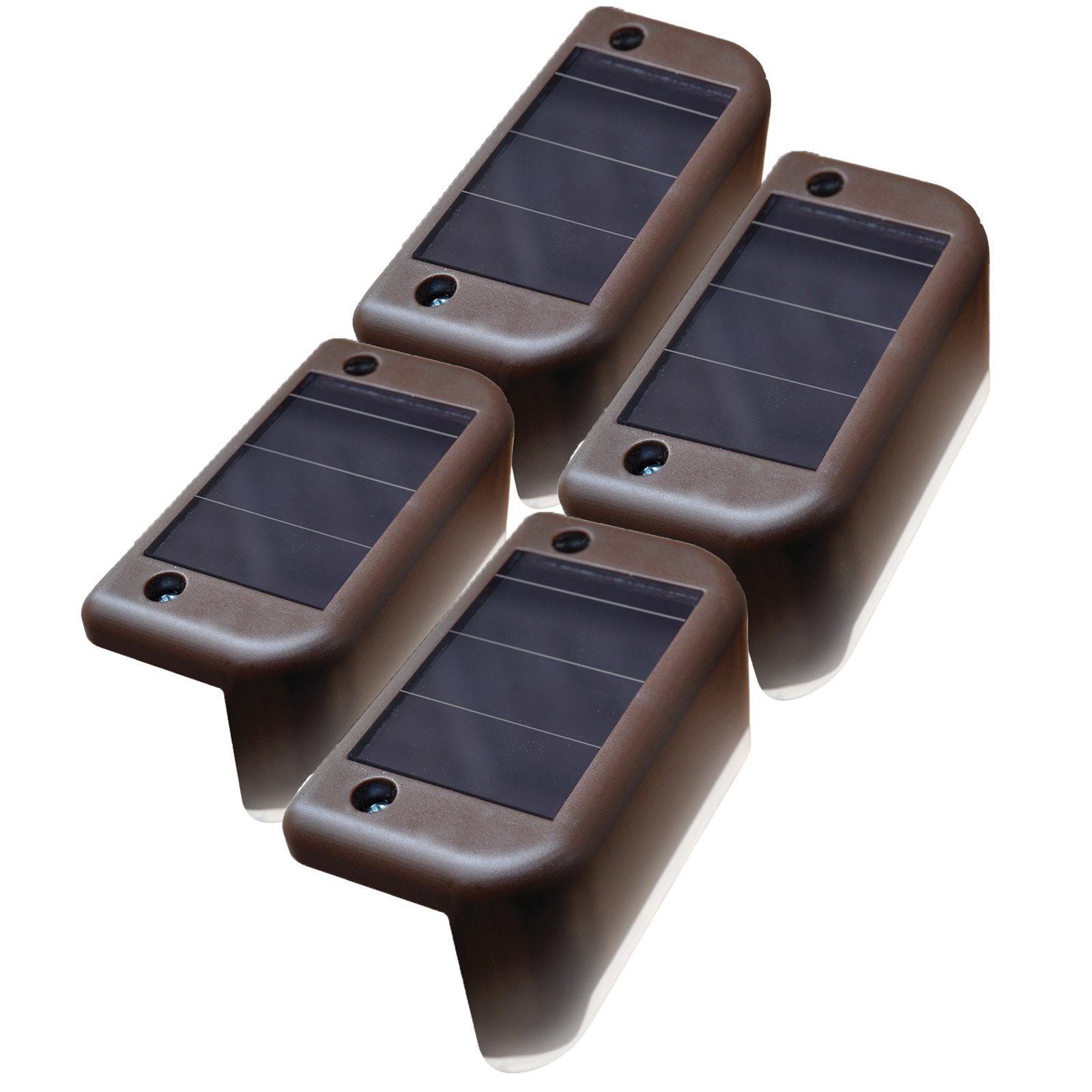 Maxsa 47332 Solar Powered Weatherproof Dusk to Dawn Lights for Steps, Decks, and Railings (4-Pack), Brown