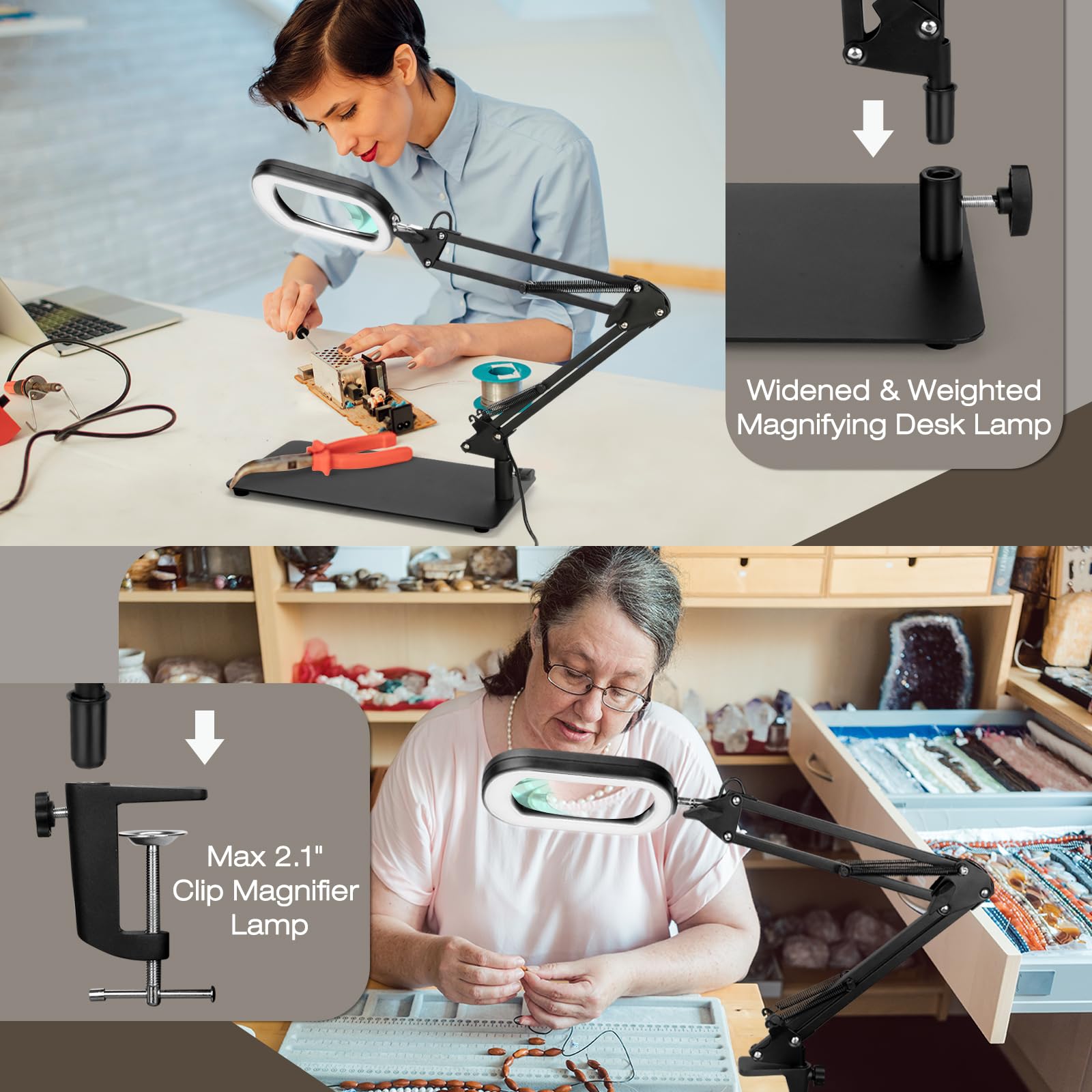 10X Square Magnifying Glass With Light And Stand, Real Glass 5 Color Modes, Brightness Stepless Dimming Lighted Magnifier Hands