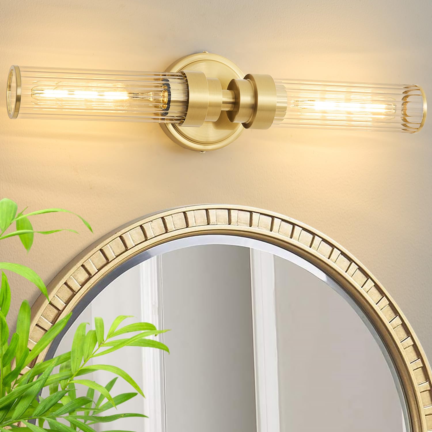 Vaziden Gold Threaded Glass Bathroom Light Fixtures, Modern Wall Sconce, Up & Down Lighting for Vanity, Living Room - Bulb Not Included