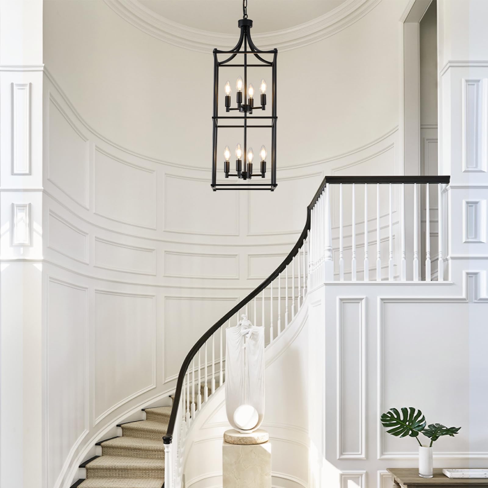 Miaybph Foyer Chandeliers For High Ceilings, Lantern Tiered Black Chandelier Square Light Fixture Metal Farmhouse Pendant Lights