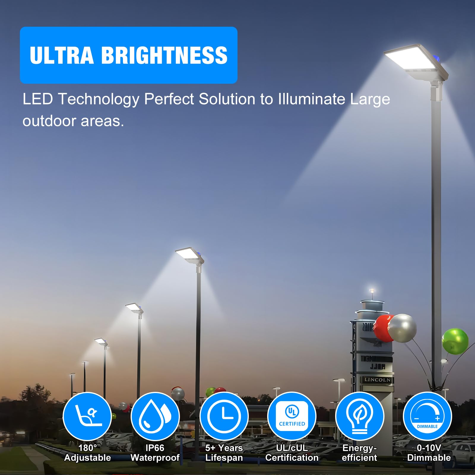 G Gjia Led Parking Lot Light, 300W, 42,000Lm 5000K, Led Shoebox Light With Dusk To Dawn Photocell,Adjustable Slipfitter Mount, I