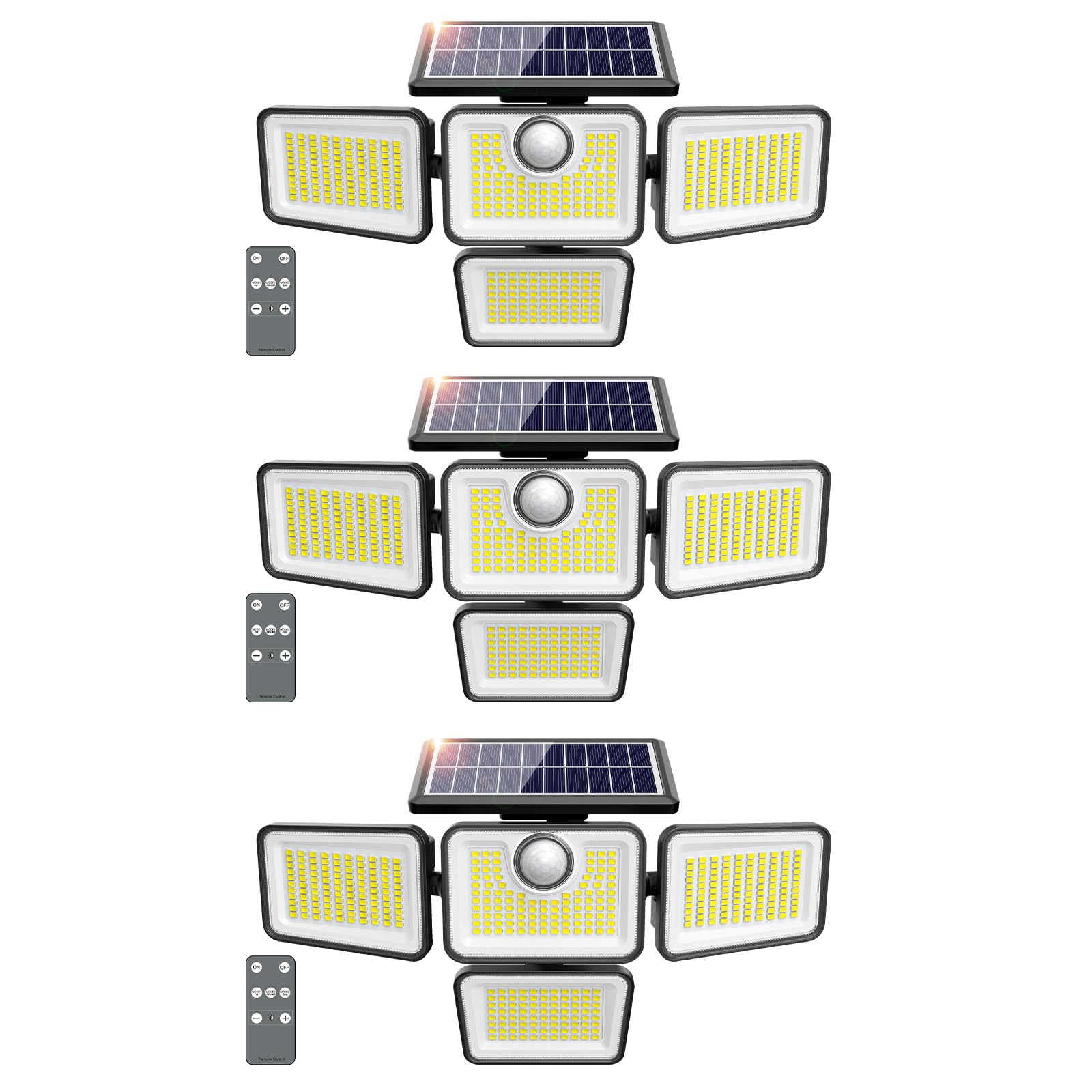 3000LM Solar Lights outdoor  413 LEDs 4 Adjustable Heads Solar Motion Sensor Lights  3 Mode  IP65 Waterproof Solar Security Wall Lights  Remote Control Flood Lights  Graden  Outside  Backyard  3 Pack