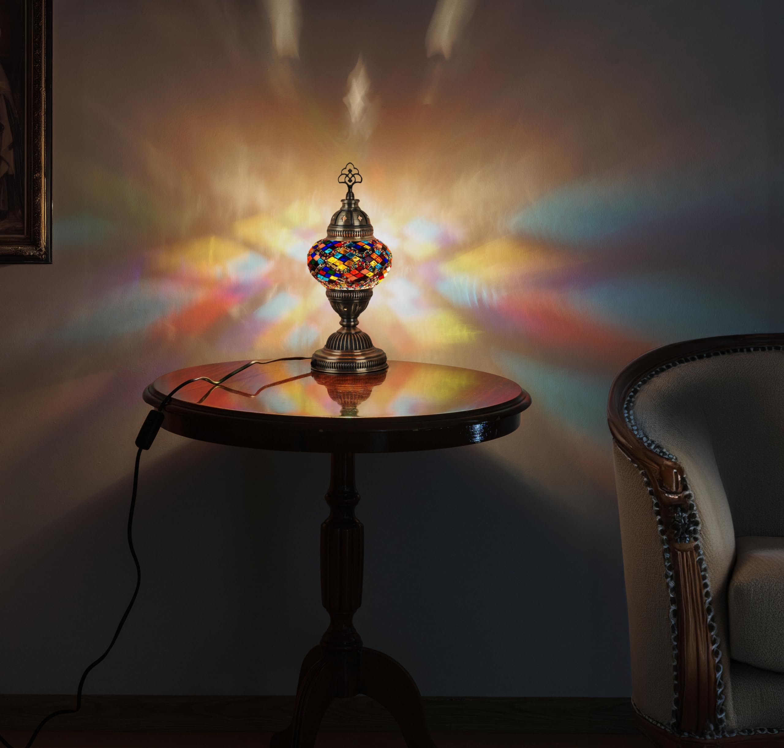 DEMMEX Authentic Turkish Lamp, Made in Turkey, Colorful Mosaic Glass Turkish Moroccan Table Desk Bedside Lamp Lampshade with Ant