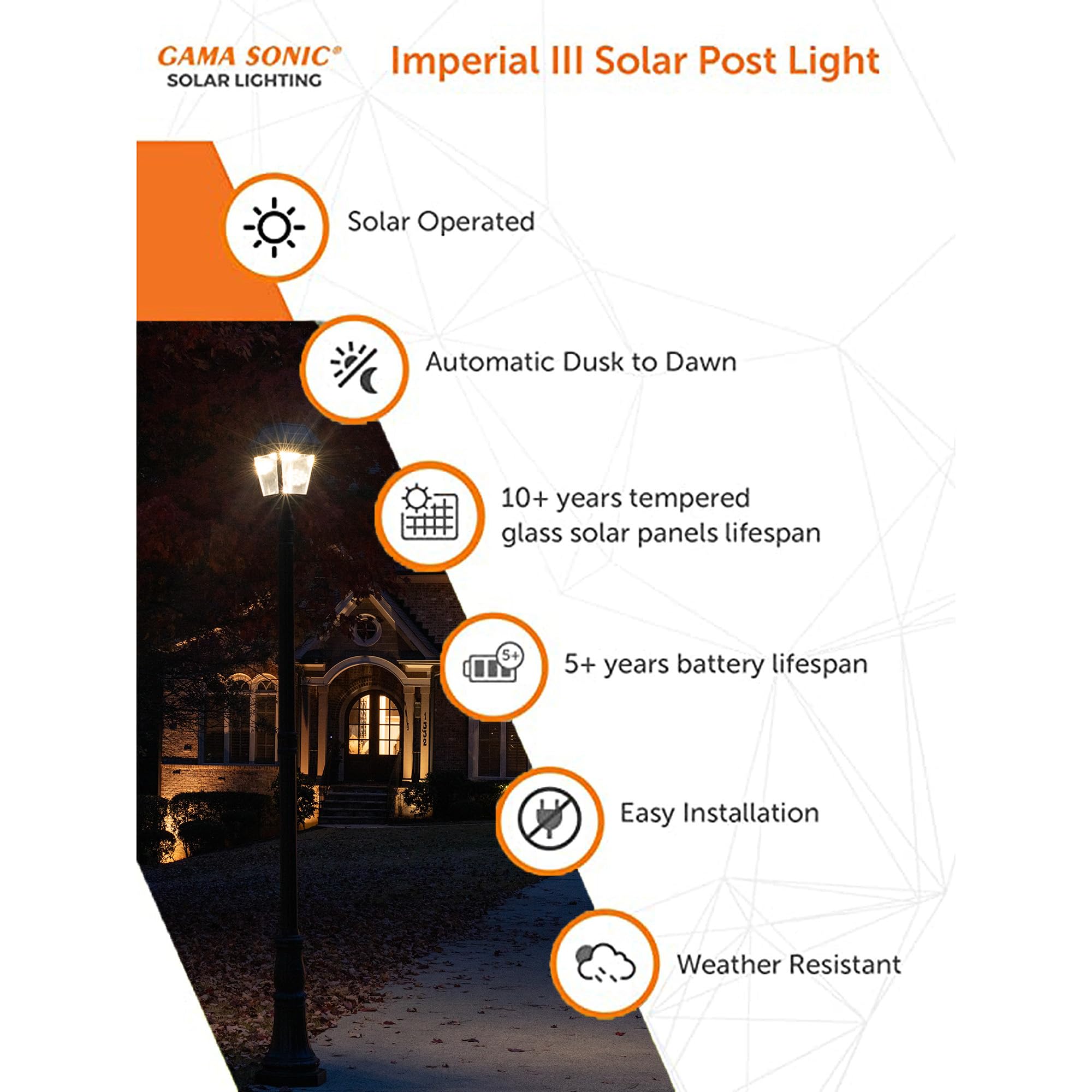 Gama Sonic Imperial III Solar Post Light, Black Aluminum, 300 Lumen, 3-inch Fitter, Model 97K012, Single Lamp