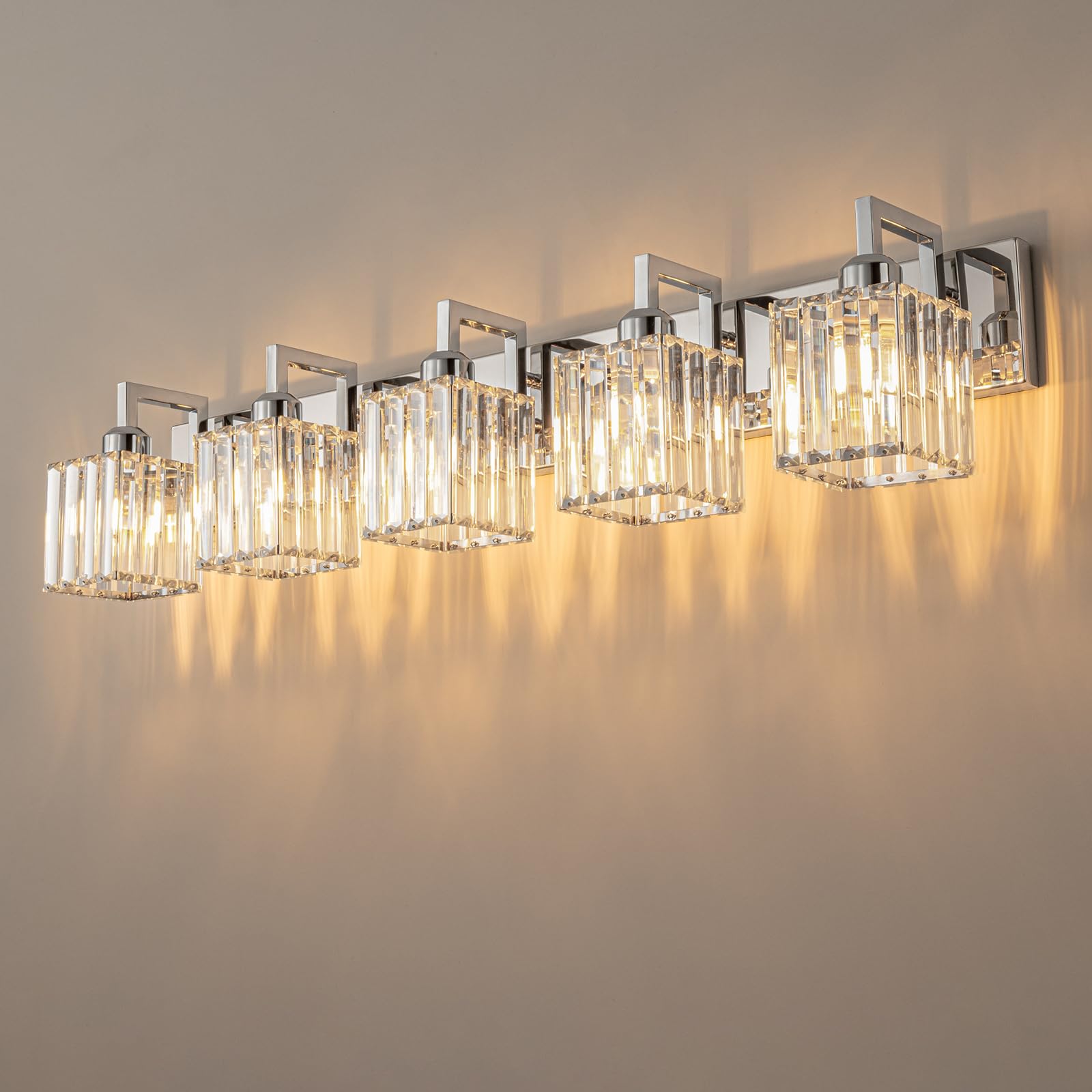 FDPBY Modern Bathroom Vanity Light 5-Light Chrome Crystal Wall Lamp JW-003