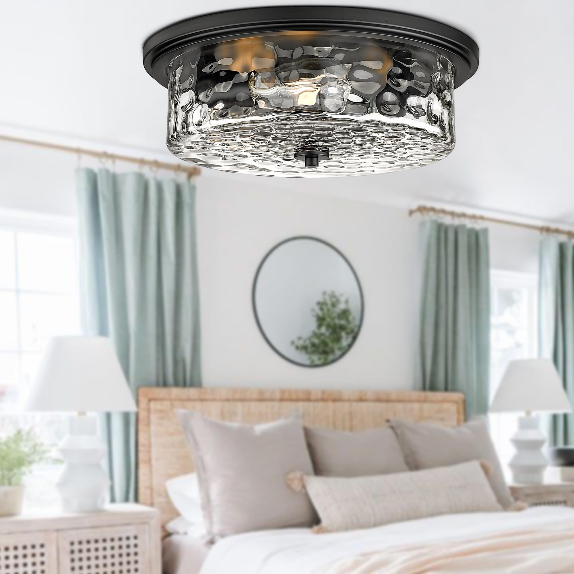 Odeums 16&quot; Black Industrial Flush Mount Ceiling Light, 3-Light Fixture For Kitchen & Living Room