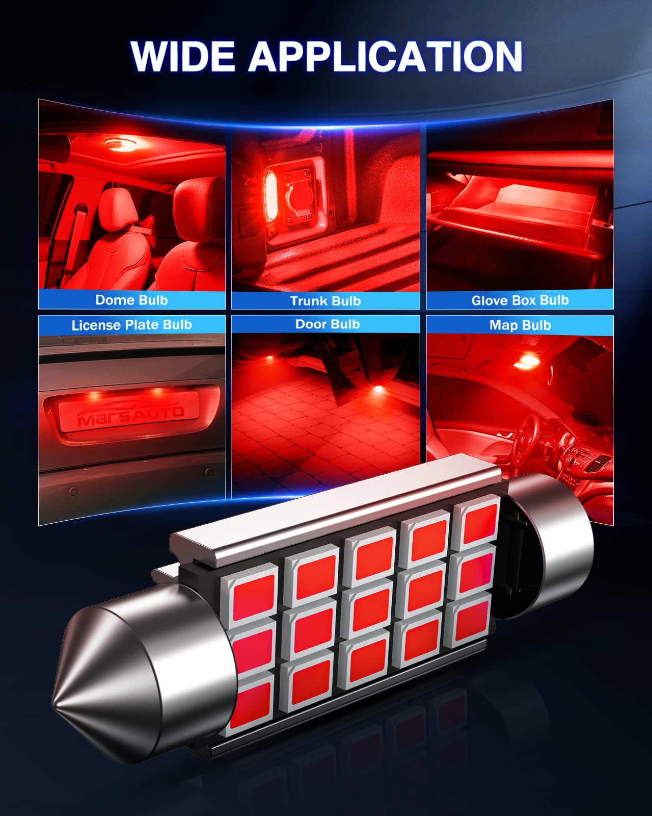 Marsauto 578 Led Bulbs 211-2 212-2 C5W Festoon Red 2835 Chipsets For Interior Dome Map Door Lights Bulbs, 41Mm 42Mm 569 6411 645