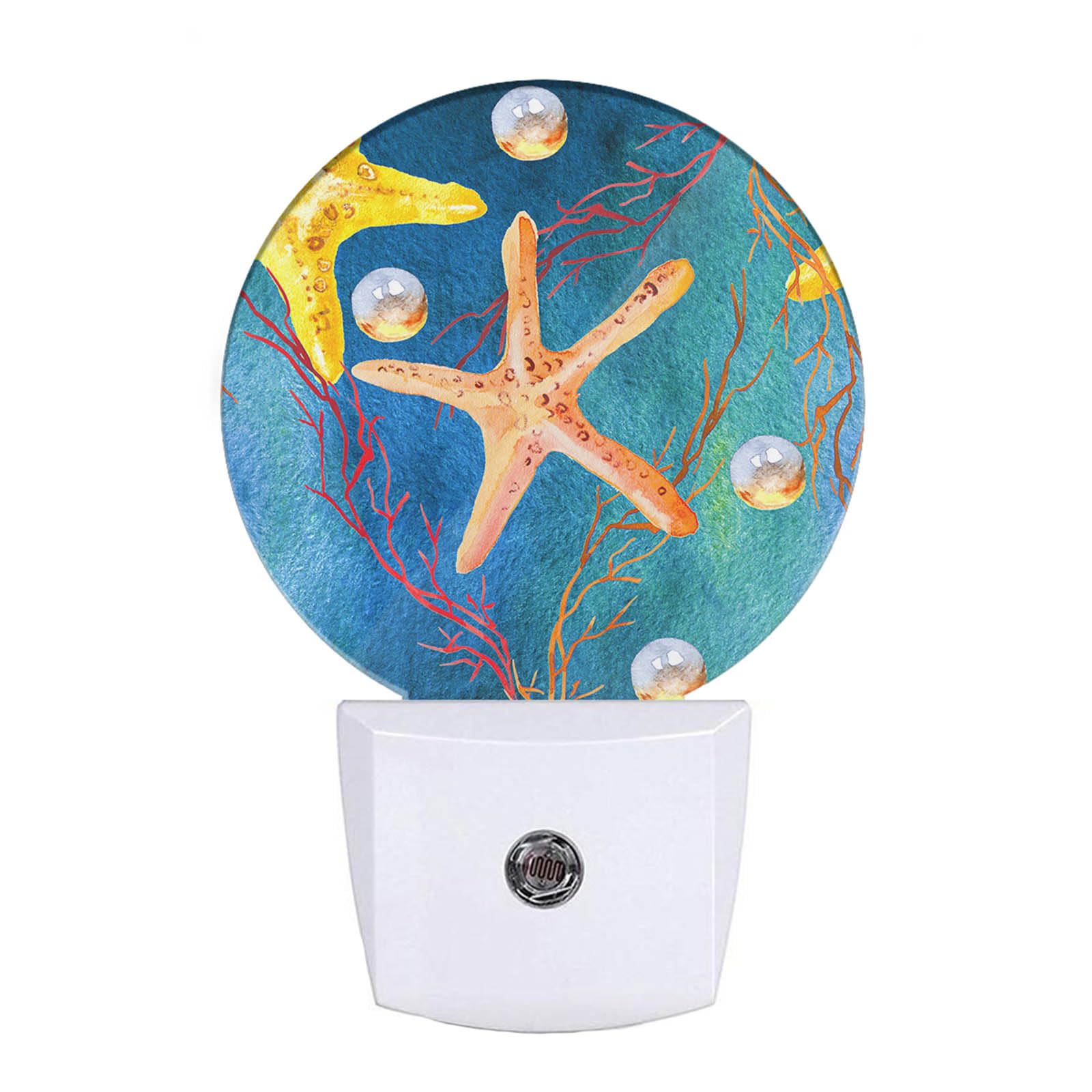 EKOBLA Starfish Night Lights Plug into Wall Ocean Sea Coral Fish Pearl Reed Seashell Plug-in Nightlights Home Auto Sensor LED Du