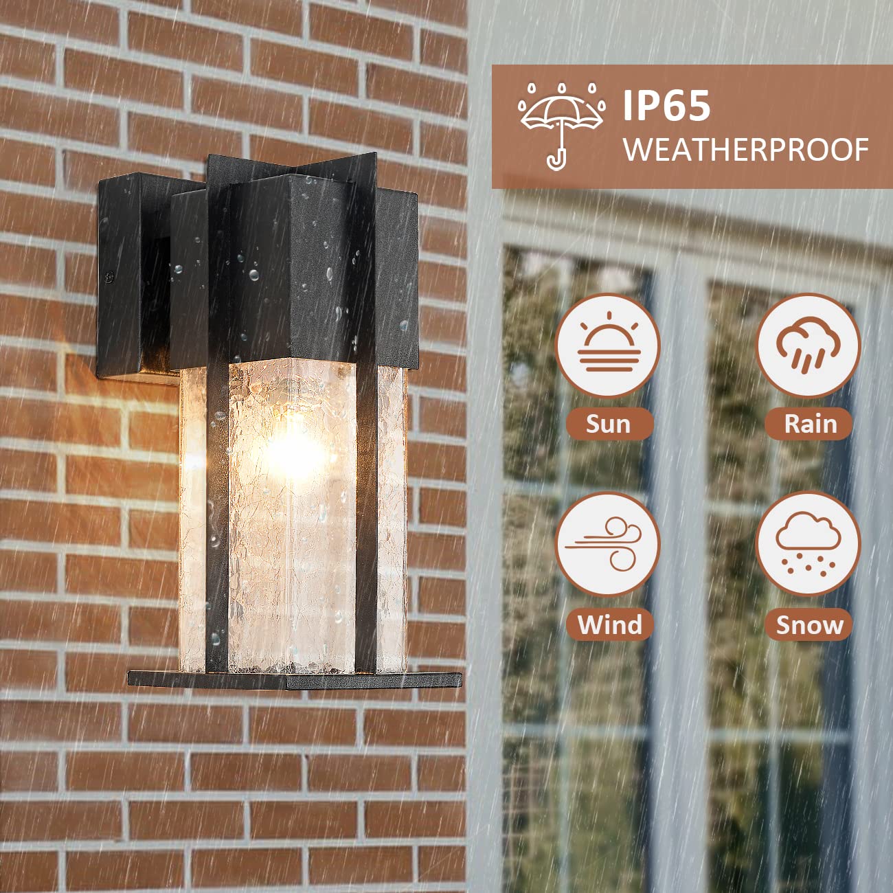 Zegolaer Outdoor Wall Light Fixtures With Crack-Like Glass Shade, Modern Outdoor Wall Sconce Exterior Light Fixture Ip65 Waterpr