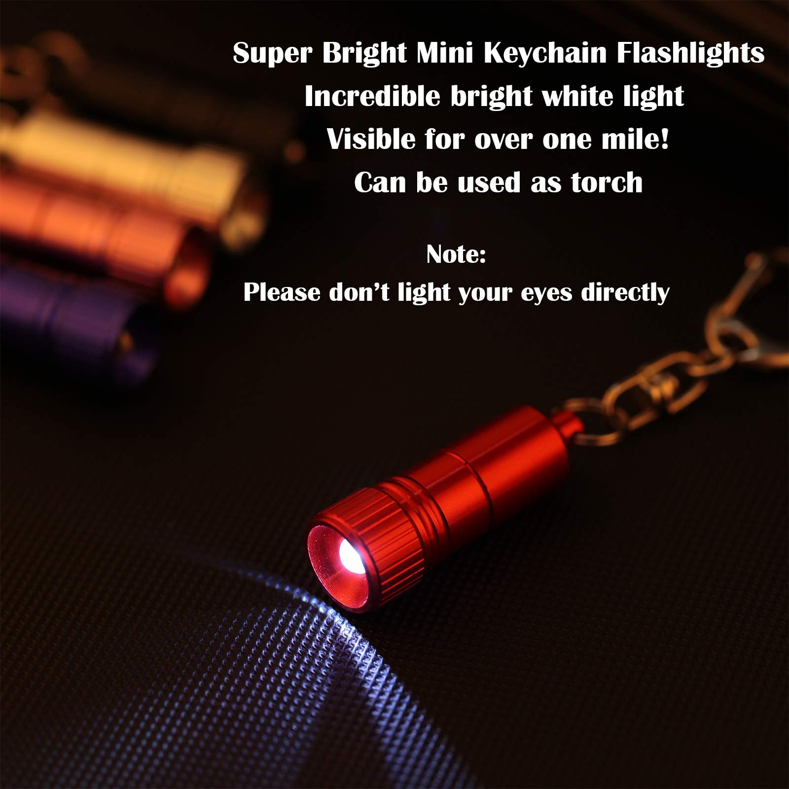 Mudder Small LED Flashlight Keychain, Portable Torch, Stainless Steel, 1.57 x 0.47 inch, Available in Black, Red, Blue, Silver, Pink