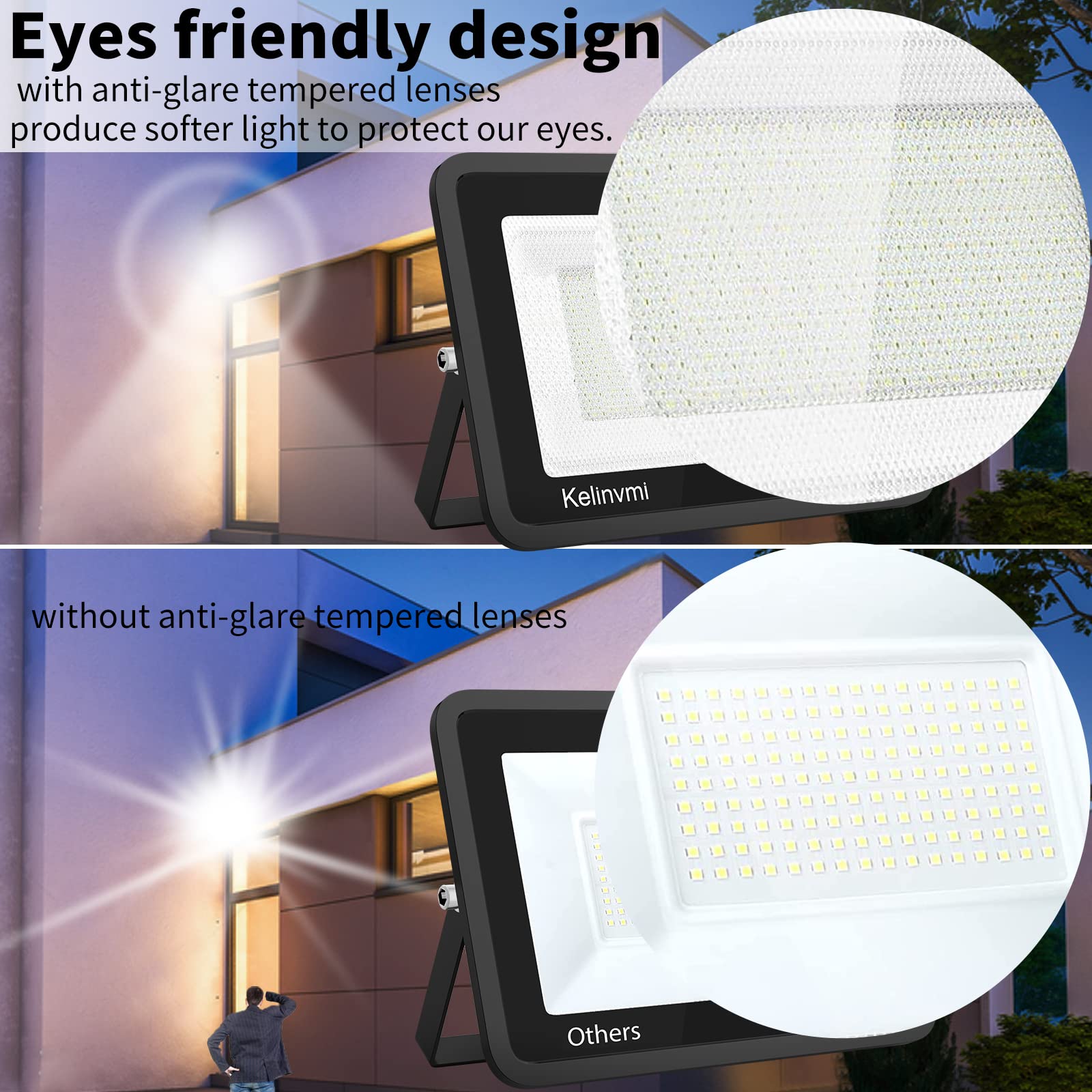 kelinvmi 150W LED Flood Light Outdoor, 900W Equivalent, 6500K Brightness, Aluminum, White, 2-Pack