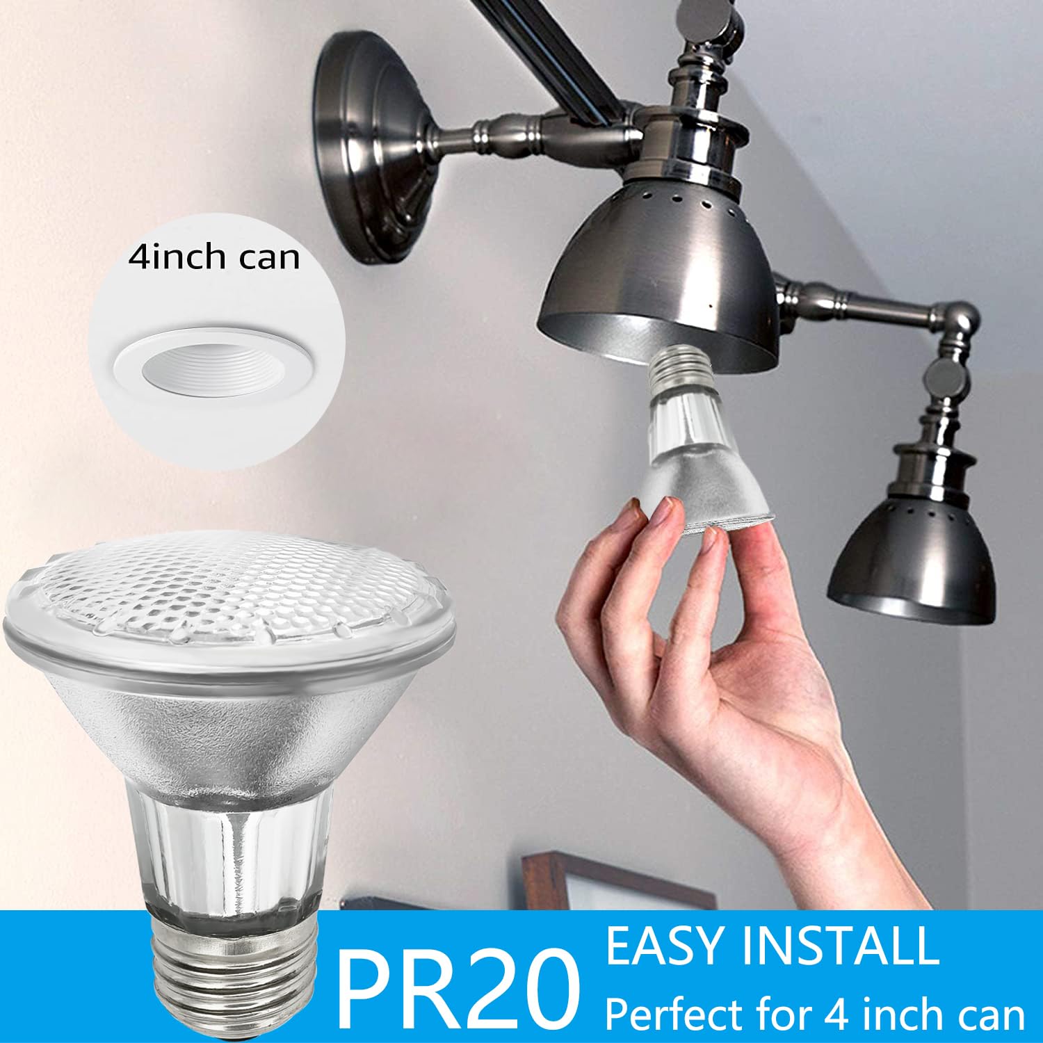 BOGAO Par20 Light Bulbs - 6 Pcs 120V 50W E26 Warm White Glass Reflector Flood Lights Replacement for Range Hood