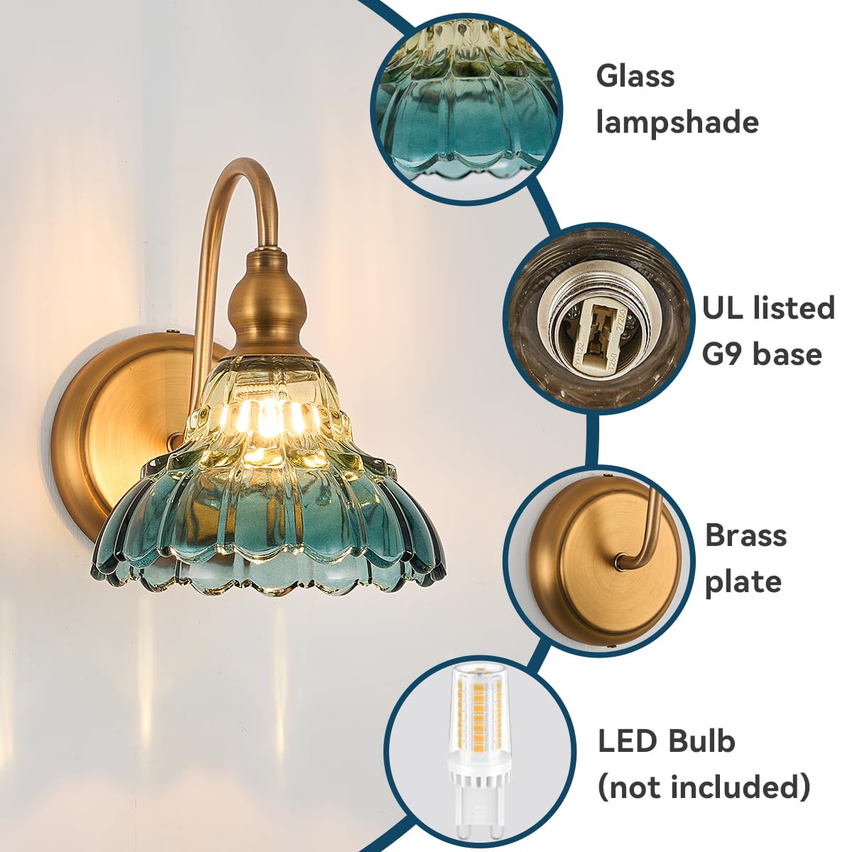 Tlolgt Vintage Wall Sconce Yellow And Blue Gradient Wall Light Bedside Wall Lamp Matte Brass Bedroom Light Fixtures In Door Lighting Fixture For Living Room Hallway Corridor