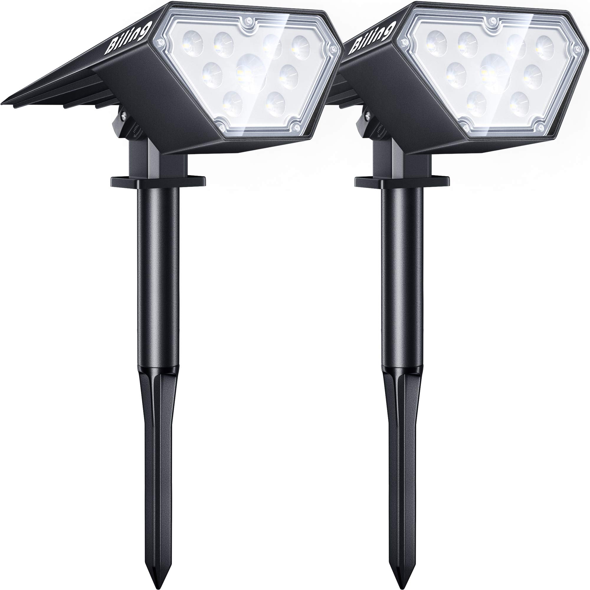 Biling Solar Spot Lights Outdoor  2-in-1 Solar Landscape Lights 12 LED Bulbs Solar Powered IP67 Waterproof Adjustable Wall Light for Patio Pathway Yard Garden Driveway Pool - White(2pack)