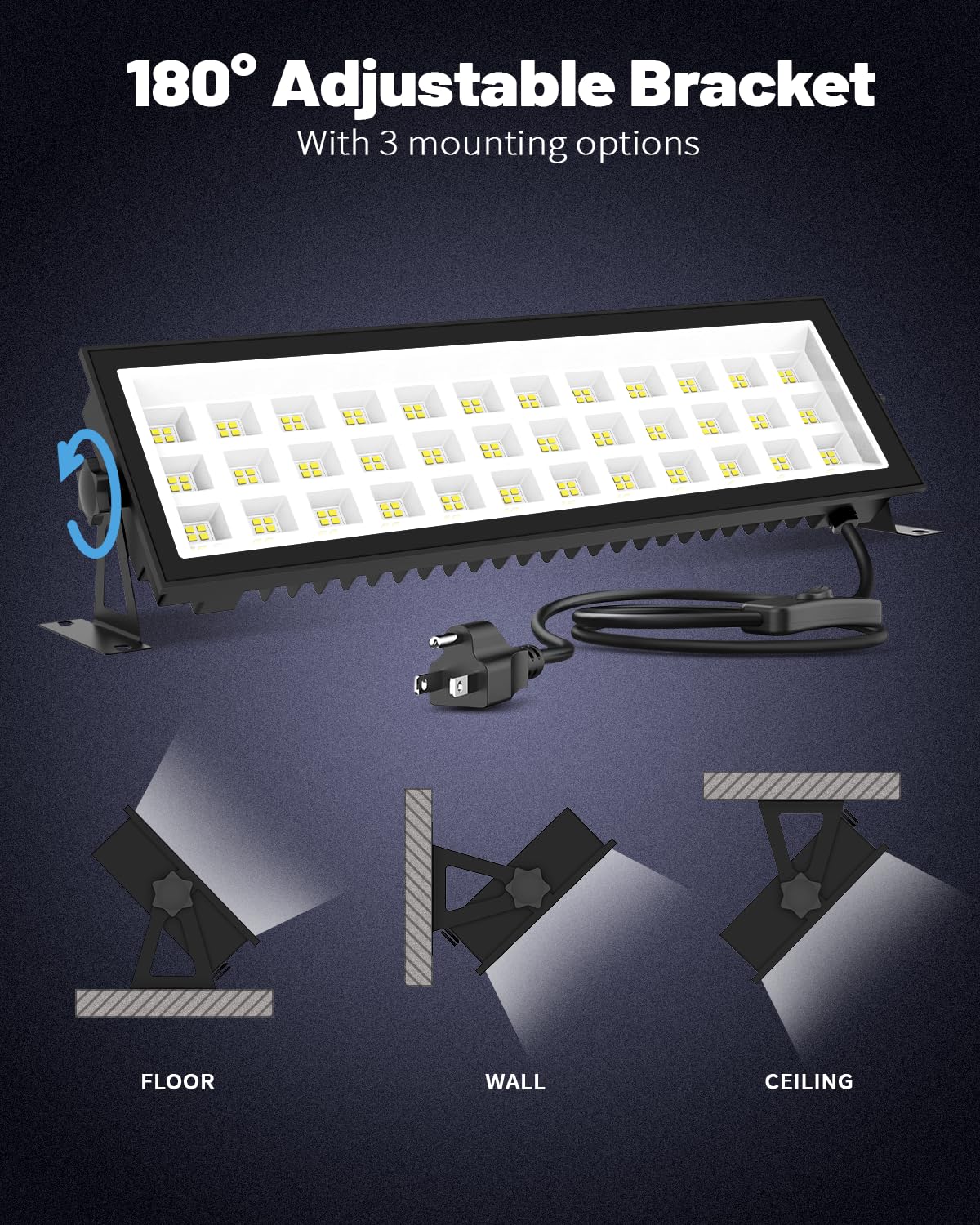 Agrantop 2 Pack Plug In Led Shop Lights - 100W 15000Lm Aluminum Garage Light W/ 9.84Ft Power Cord, Ip66 Waterproof Shop Lights For Garage, Workshop, Warehouse (Built-In On/Off Switch)