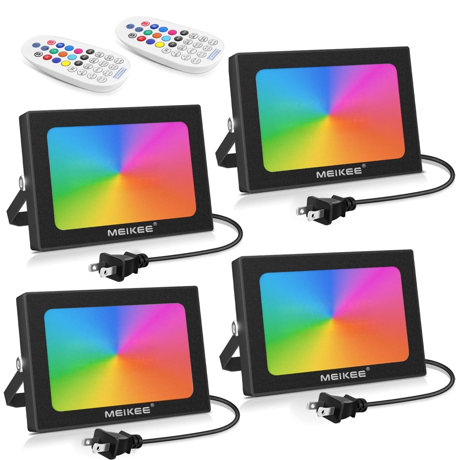 MEIKEE 35W RGBW LED Flood Lights, 3500LM, IP66 Waterproof, Dimmable, 4 Pack, Black, Model RFLB025