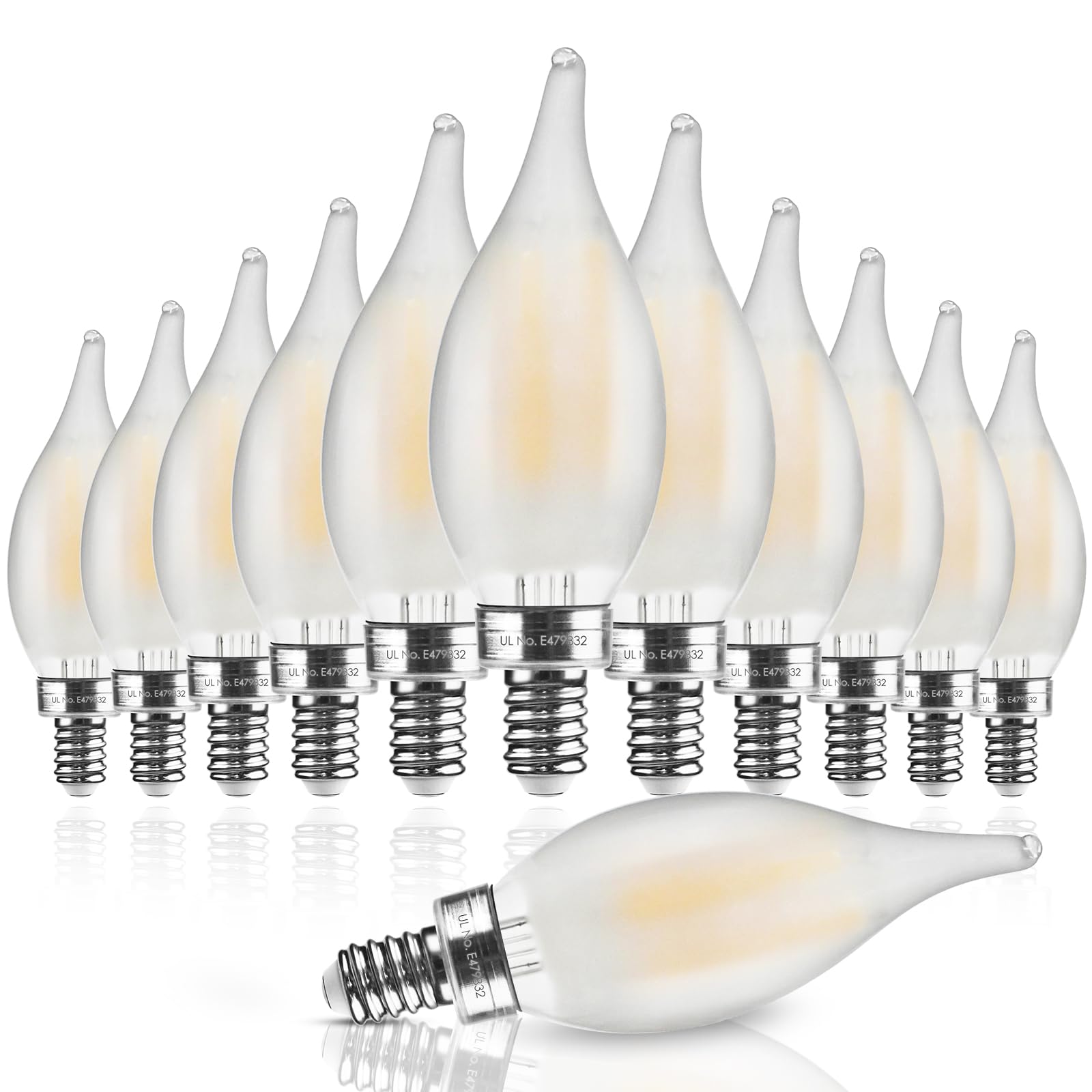 Hizashi Led Frosted Candelabra Light Bulbs, E12 Led Bulb 40W Equivalent, Dimmable 2700K Warm White, Chandelier Light Bulbs, 90+C