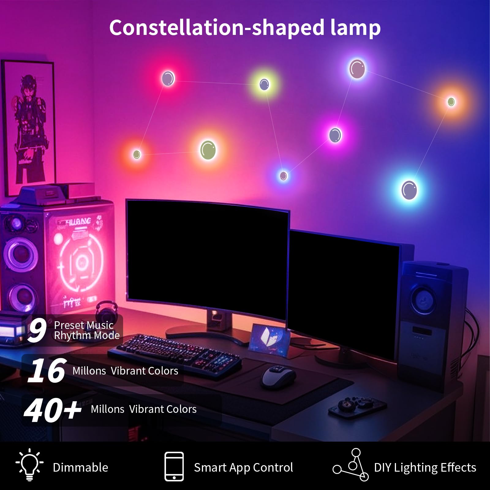 KANTUTOE LED Wall Lights, Customizable RGB Constellation Light, App & Remote Control, Model K-XZD-1