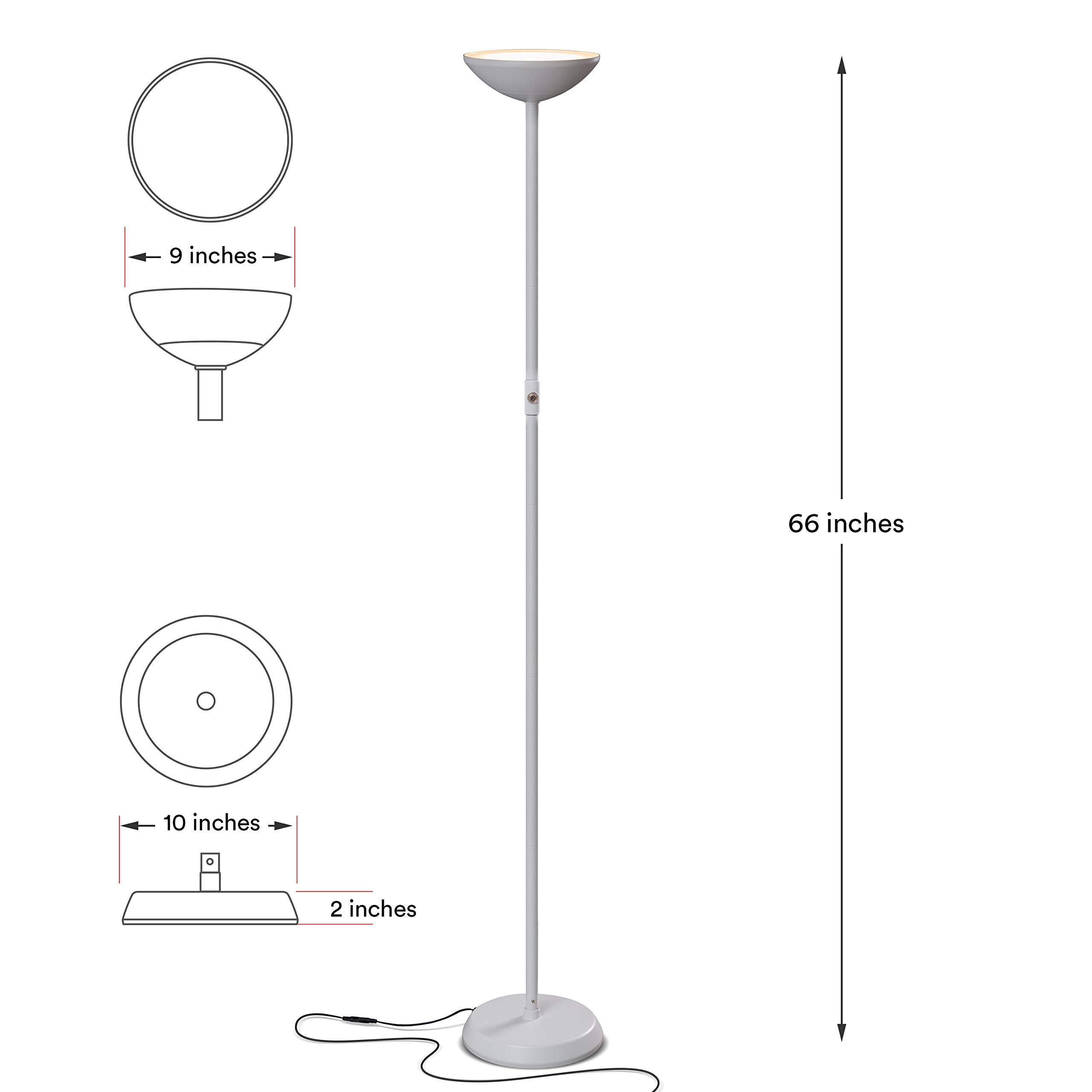 Brightech SkyLite LED Floor Lamp - 3-Way Dimmable, Metal, White, Model SKYLITEWH - Bright Lighting for Living Rooms & Offices