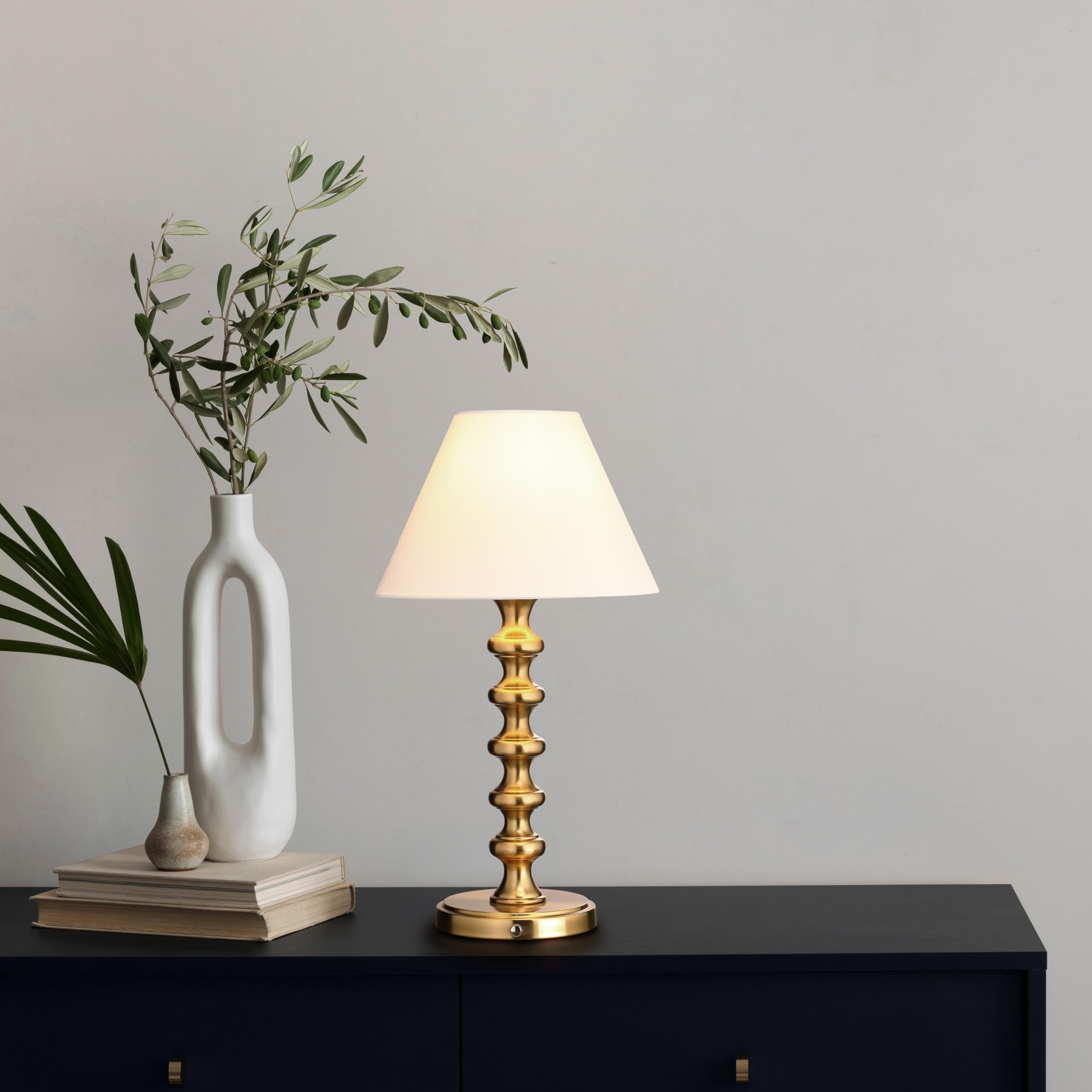 O'Bright Rechargeable Table Lamp - Antique Brass Baluster, Model OB-TL25B, Metal Construction