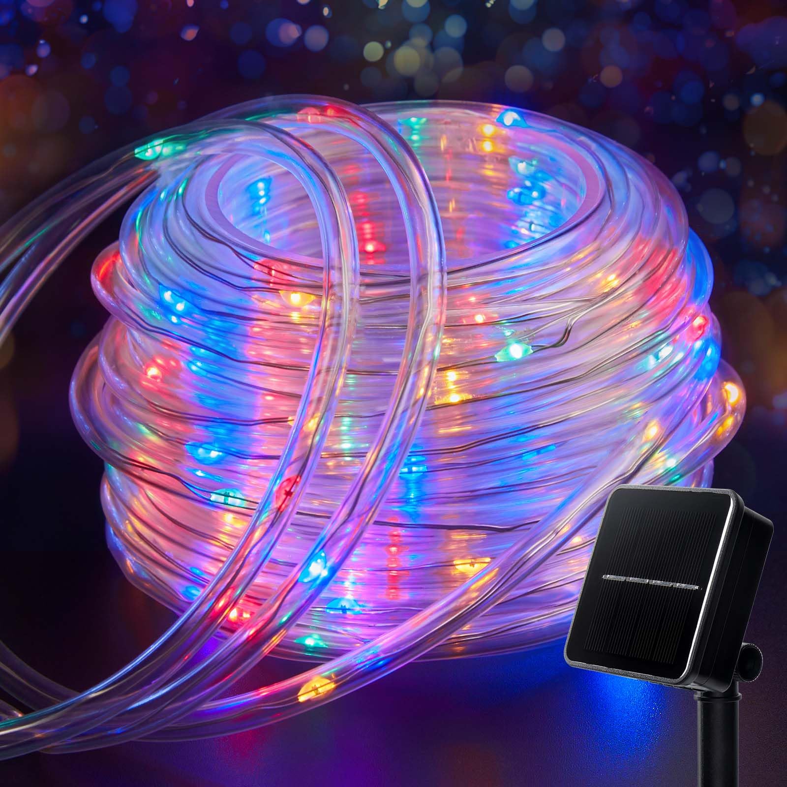 Brightown Solar Rope Lights, 39FT 100LED IP65 Waterproof Outdoor Solar String Lights, Solar Powered Fairy Lights with 8 Lighting Modes for Party Garden Yard Home Holiday Tree Decoration, Multicolor