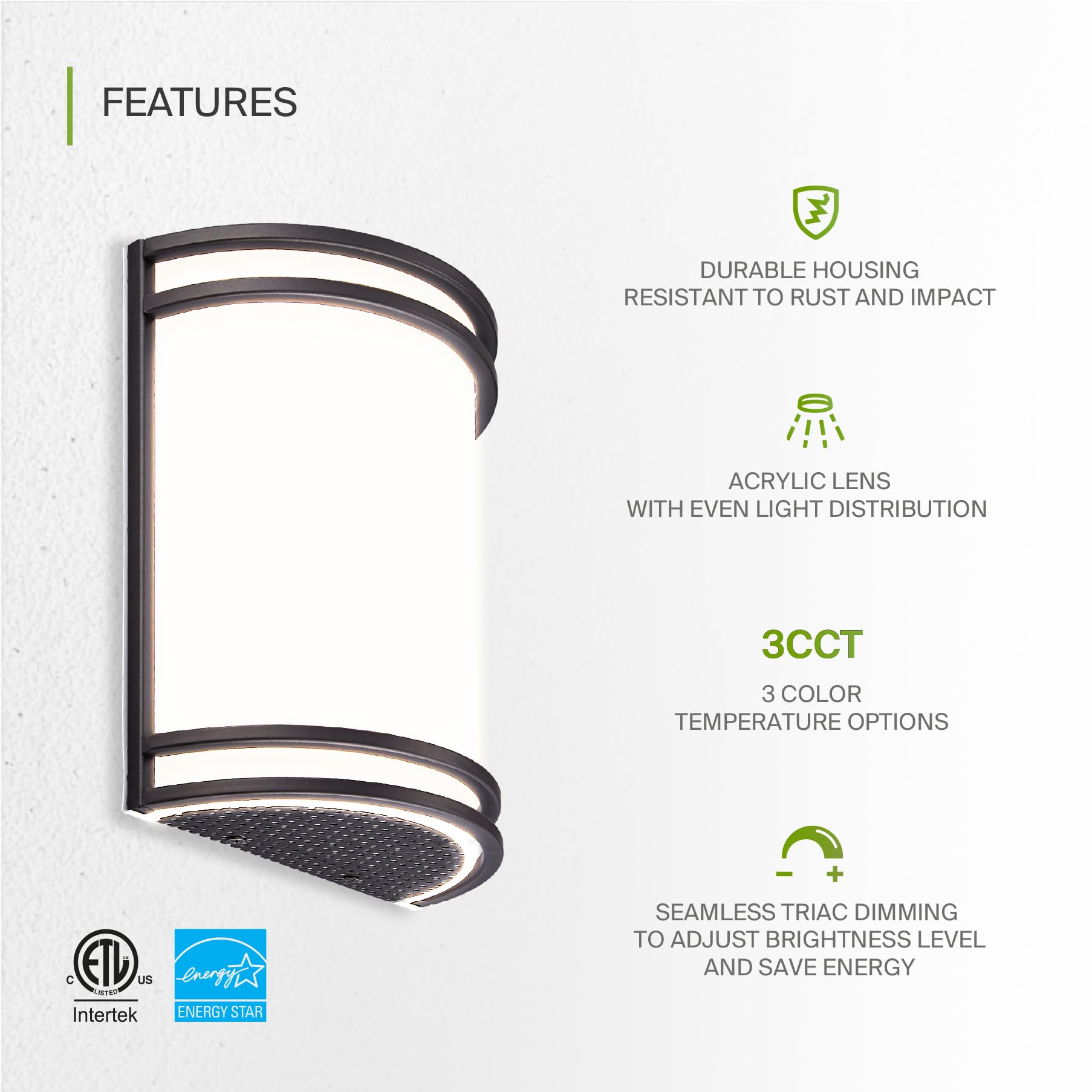 Asd Led Indoor Wall Mount Light Fixture - 10 Inch Modern Interior Oil Rubbed Bronze Wall Sconce Lighting - 3000K 4000K 5000K Adj