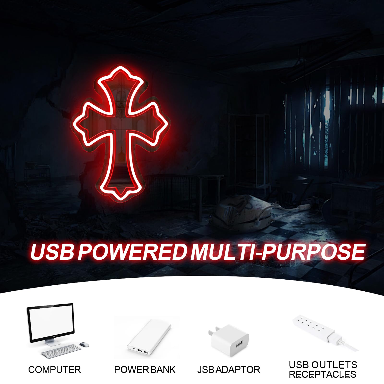 Cross Gothic Y2K Cross Mirror Neon Sign  Birthday Gift  Gothic Wall Decor  Corss Bedroom Mirror Sign  Gift For Friends  Retro Wall Decoration  16.5X12