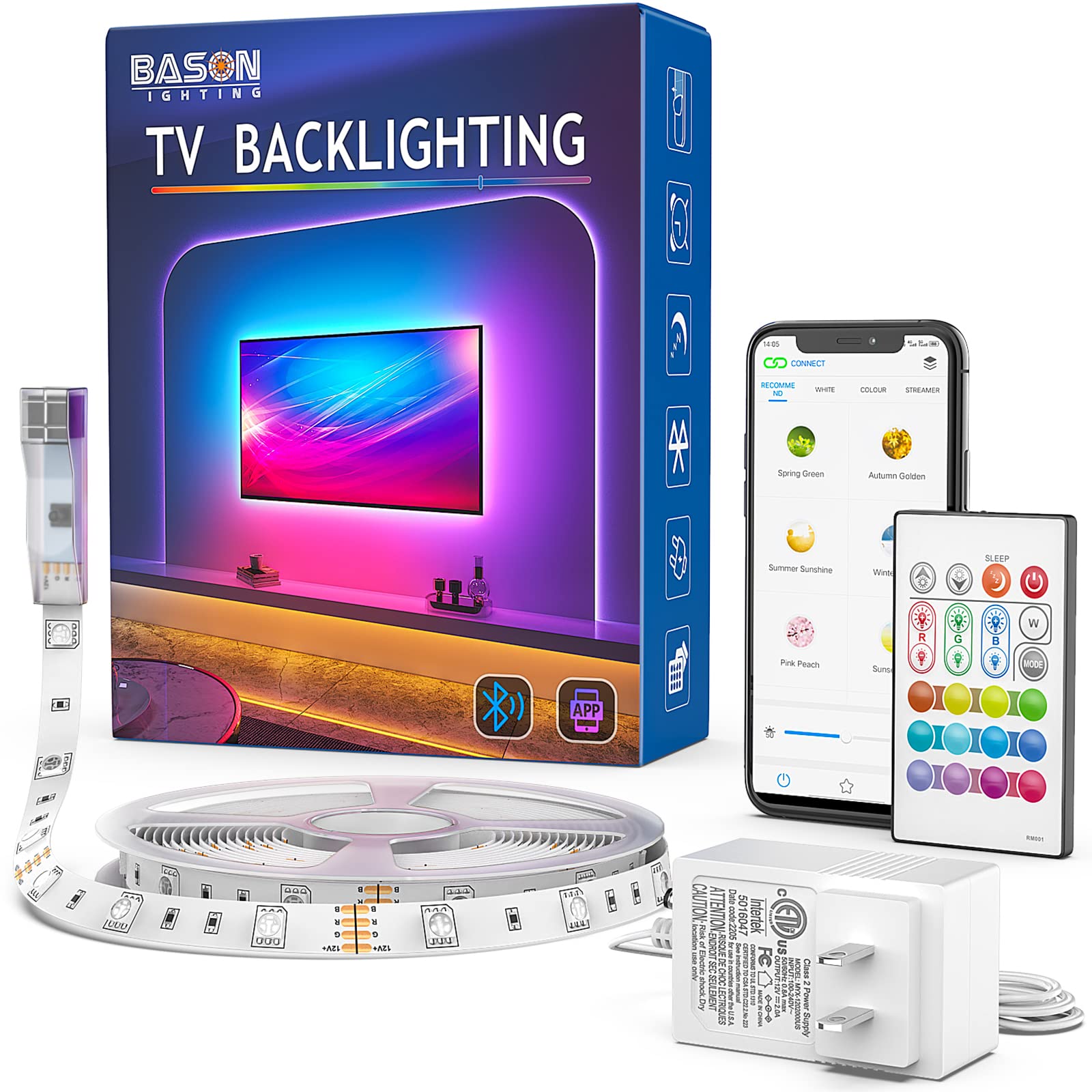 BASON LIGHTING TV LED Backlight with Bluetooth APP and Remote Control, 19.35ft LED Lights for TV 85-90inch, Color Changing Light