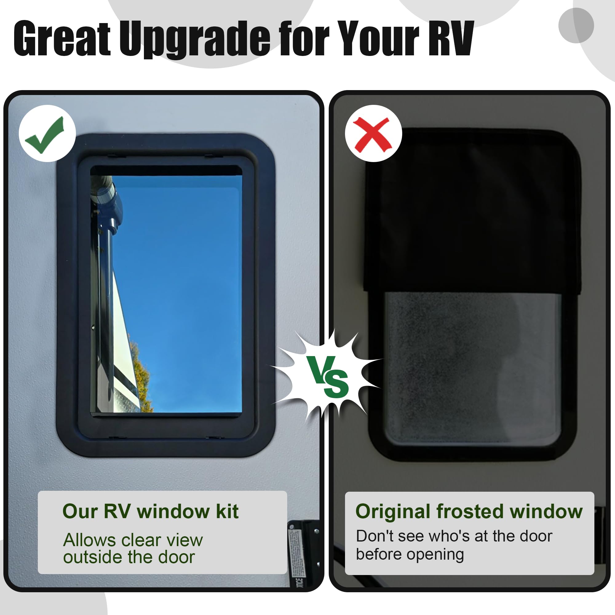 Estenio RV Window for Entry Doors, Low-Profile Shade, 12''x21'', Black, Glass, Model RVwindowkit