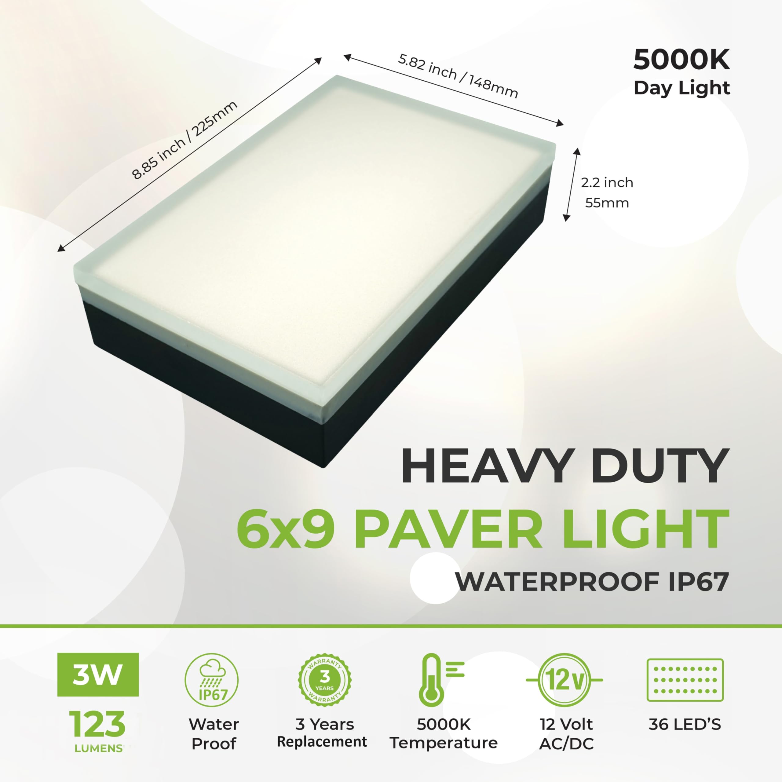 Lumengy Paver Light 6  9 Inch, (5.82 Inch X 8.85 Inch) Glare-Free 5000K Brick Lighting For Paver Driveways, Pathways, Patios & G