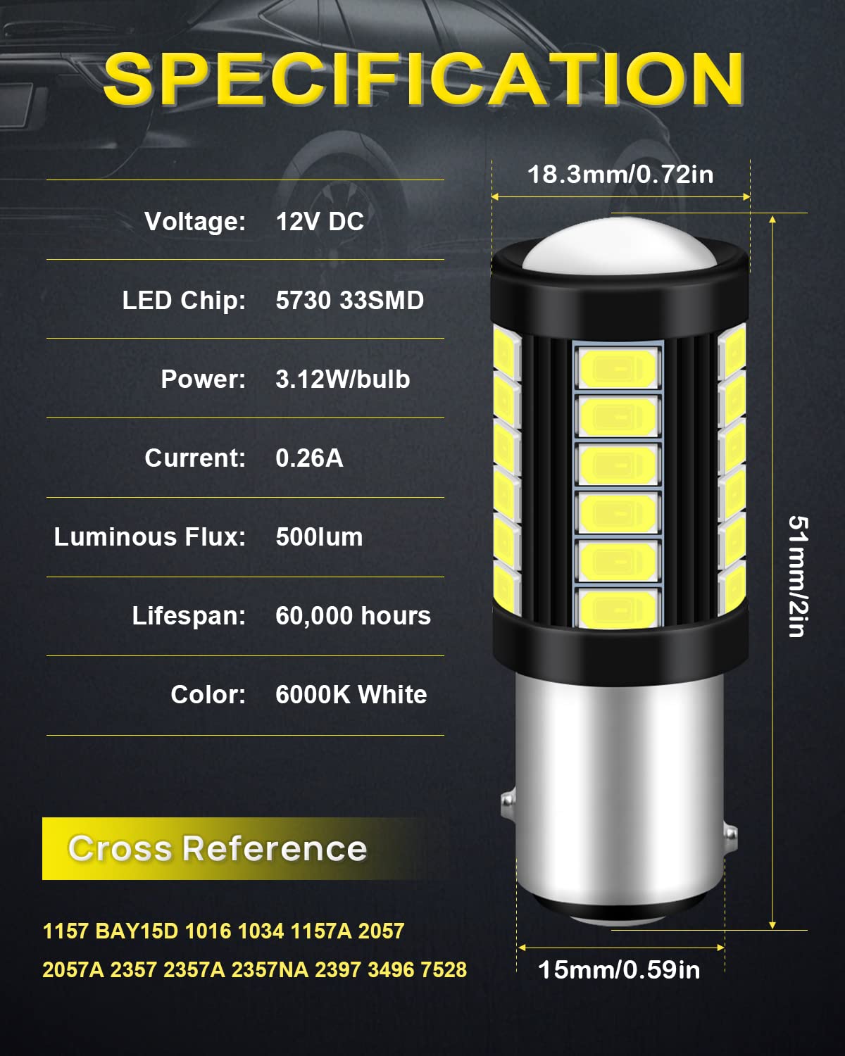 Qoope 1157 Led Bulb White 2357 2057 7528 Bay15D Bulbs Replacement For Brake/Tail Lights  Back Up Reverse Lights  Turn Signal Light  Rv Camper Trailer Light (Pack Of 10)