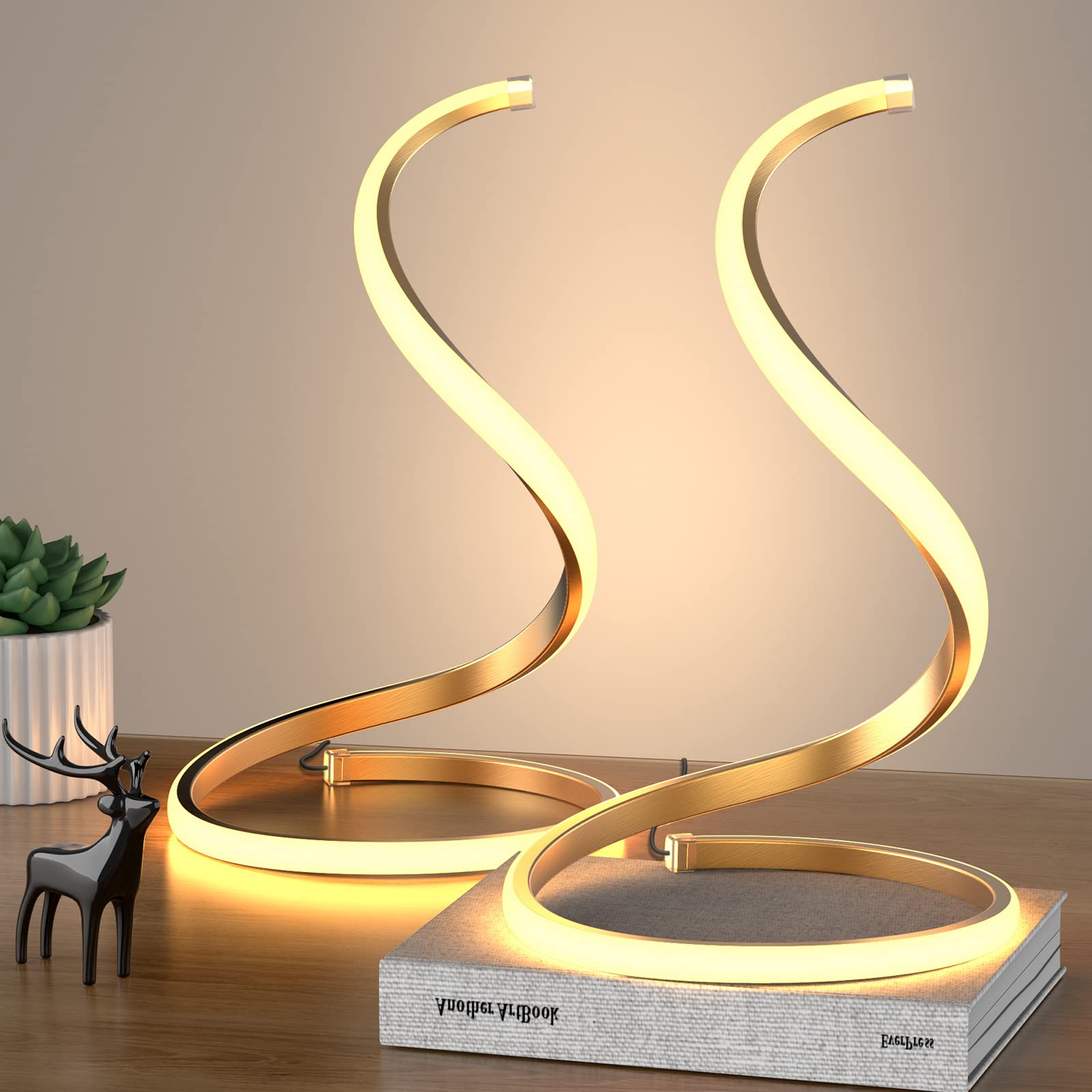 NUÜR Table Lamps Set of 2, Gold, Metal, Stepless Dimmable, Decorative Nightstand Lamps for Bedroom and Living Room