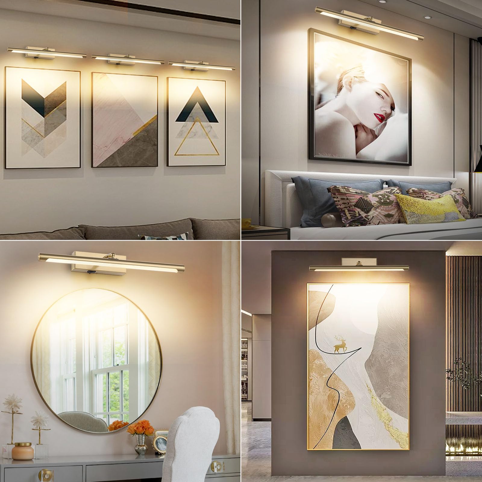 Kiloeye Picture Lights Battery Operated With Remote, Rechargeable Picture Lights For Wall Brightness Dimmable Sticker/Screw Installation, Art Light For Gallery, Artwork (Golden, 16‘’)