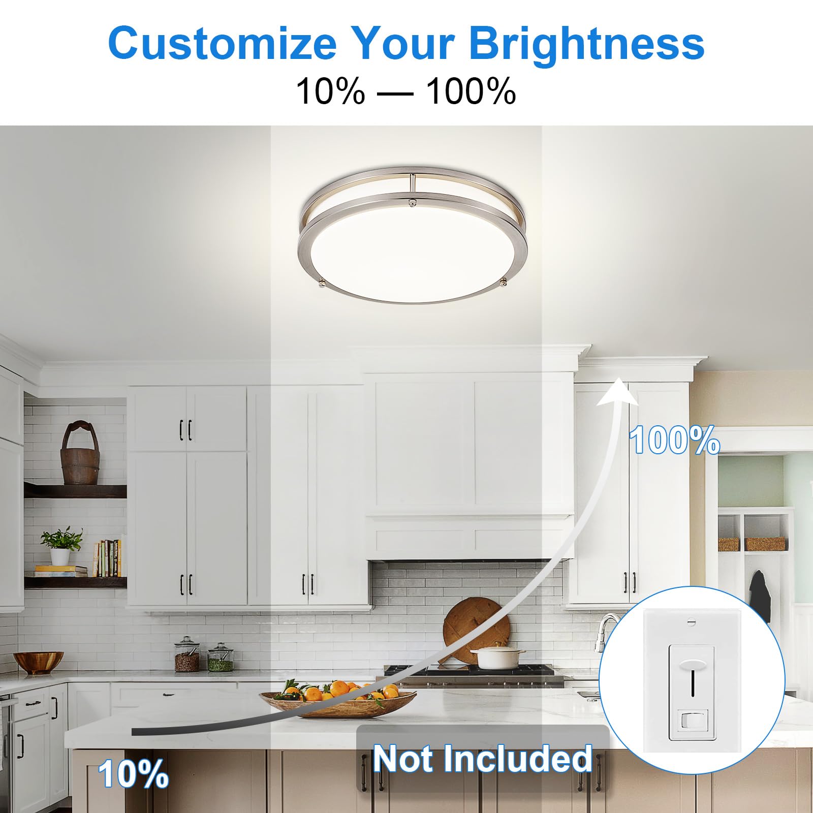 Dllt 2Pack Flush Mount Led Ceiling Light: 13 Inch 5Cct (3000K-6000K) & Dimmable Ceiling Light Fixtures For Bedroom Hallway - 24W Modern Brushed Nickel Super Bright Kitchen Lighting Fixtures Ceiling