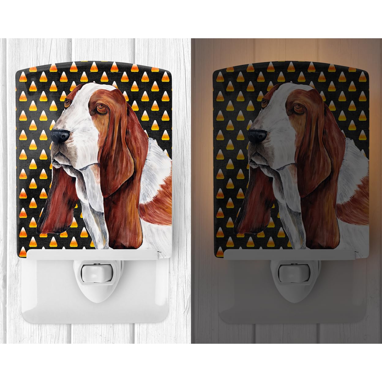 Carolines Treasures Ceramic Night Light, Basset Hound Candy Corn, UL-Certified, 6x4x3in, Multicolor, Model SC9182CNL