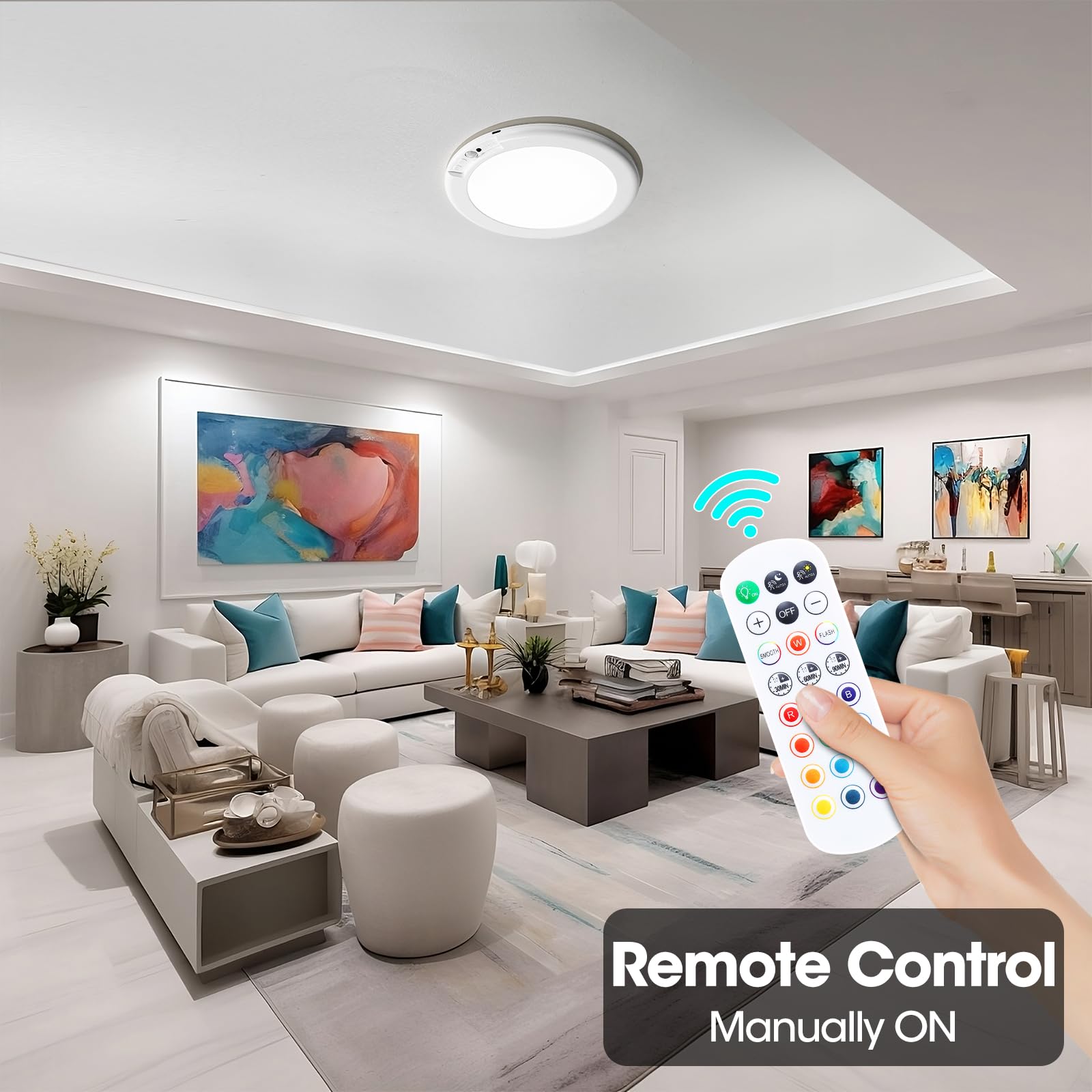 Gotopceed Rechargeable Ceiling Light - Rgb Color & White, Remote-Controlled, Battery-Powered, Model T070, Ideal For Shower & Bathroom